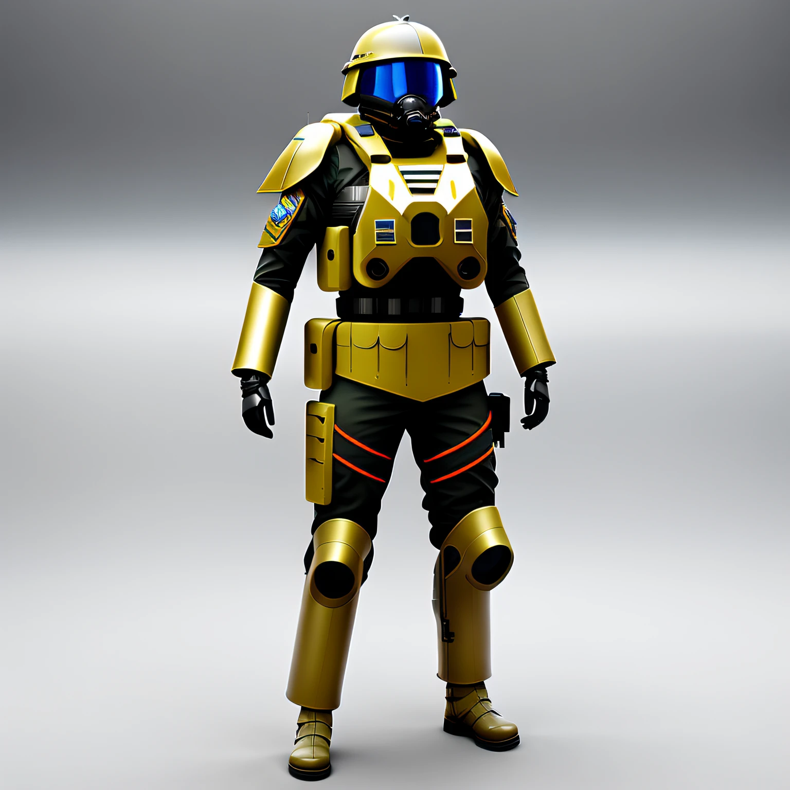 A soldier in a military-futuristic costume, Dome on the head, face cloaseup, Mechanical suit on bright white background, whitebackground, White background for asset, t-pose, full length, For the asset, For the game, asset