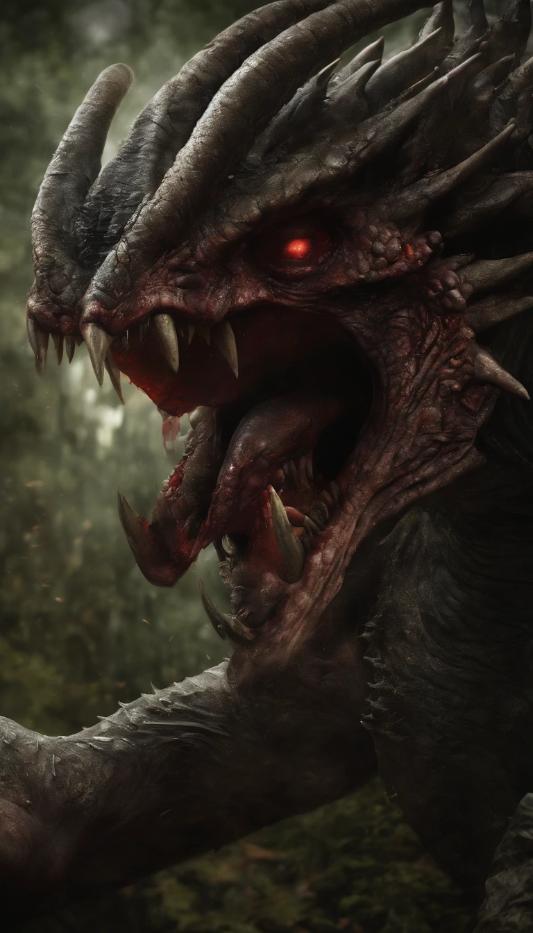 (best quality,4k,highres,masterpiece:1.2),ultra-detailed,realistic:1.37,horror,concept artists,dark fantasy horror art,inspired by Alexis Bricklot,evil creature,
gory face and bloody head, massive dragon with enormous wings on its back, Sci-fi horror art, fantasy and horror art, slaughterous fangs, demonic creature, poison,
Alexis Bricklot-inspired horror concept art, 4K detailed illustration