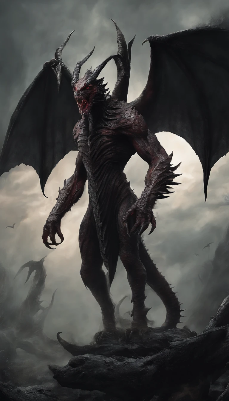 On a bright red campus"YES"Character、Draw a demonic creature with a strong, bloody face and bloody head, A huge dragon，There are a pair of huge dragon wings growing on their backs，Gigantic body，Huge tail with bone spurs，Science fiction horror art, sci-fi horror artwork, inspired by Aleksi Briclot, Fangs of the slaughter, horror fantasy art, Alexis Bricklot（Alexis Bricklot）, horror concept art, veneno, Fantasy and horror art, Detailed illustration of 4K horror, demonic creature, dark fantasy horror art