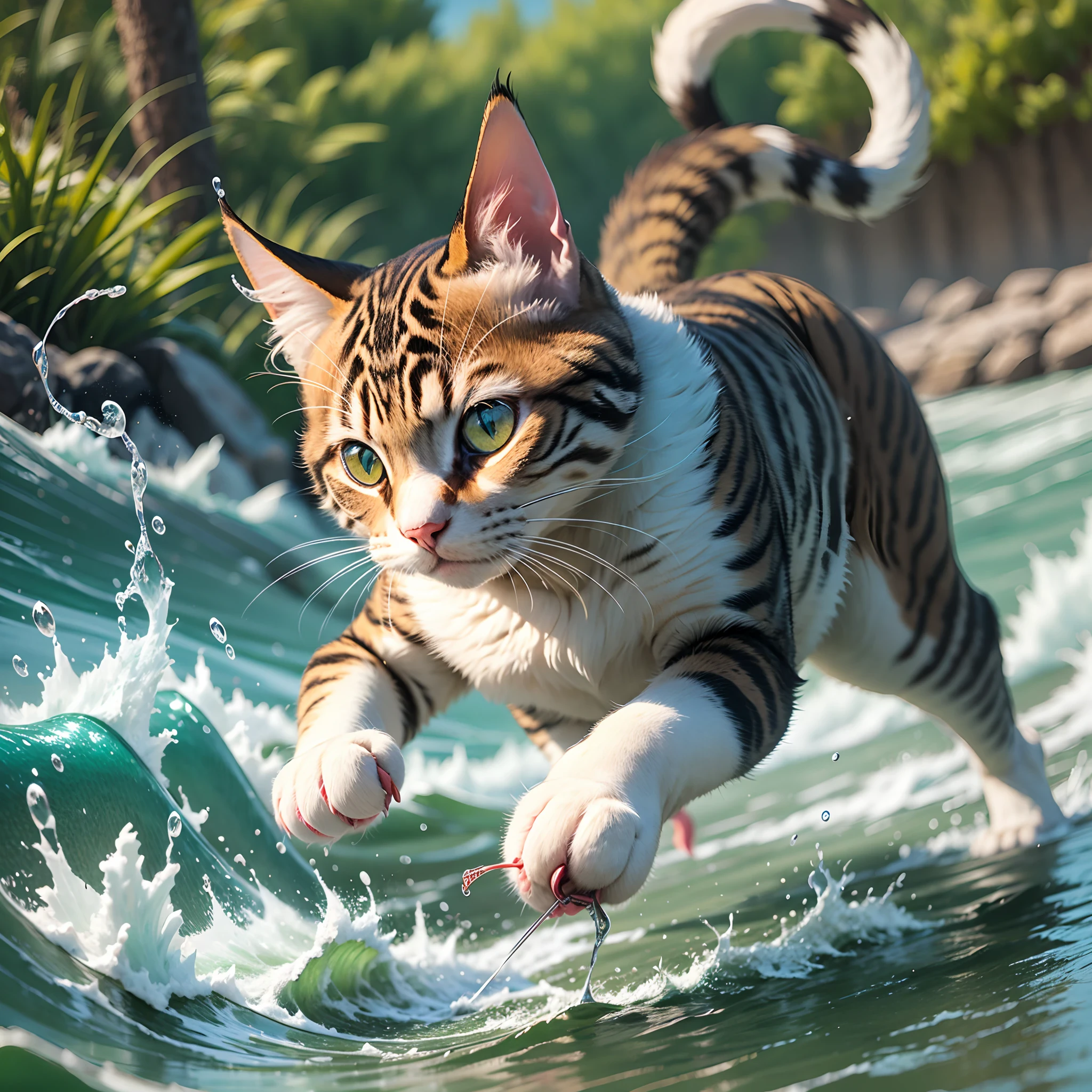 the cat is chasing fast, holding a fish --auto --s2