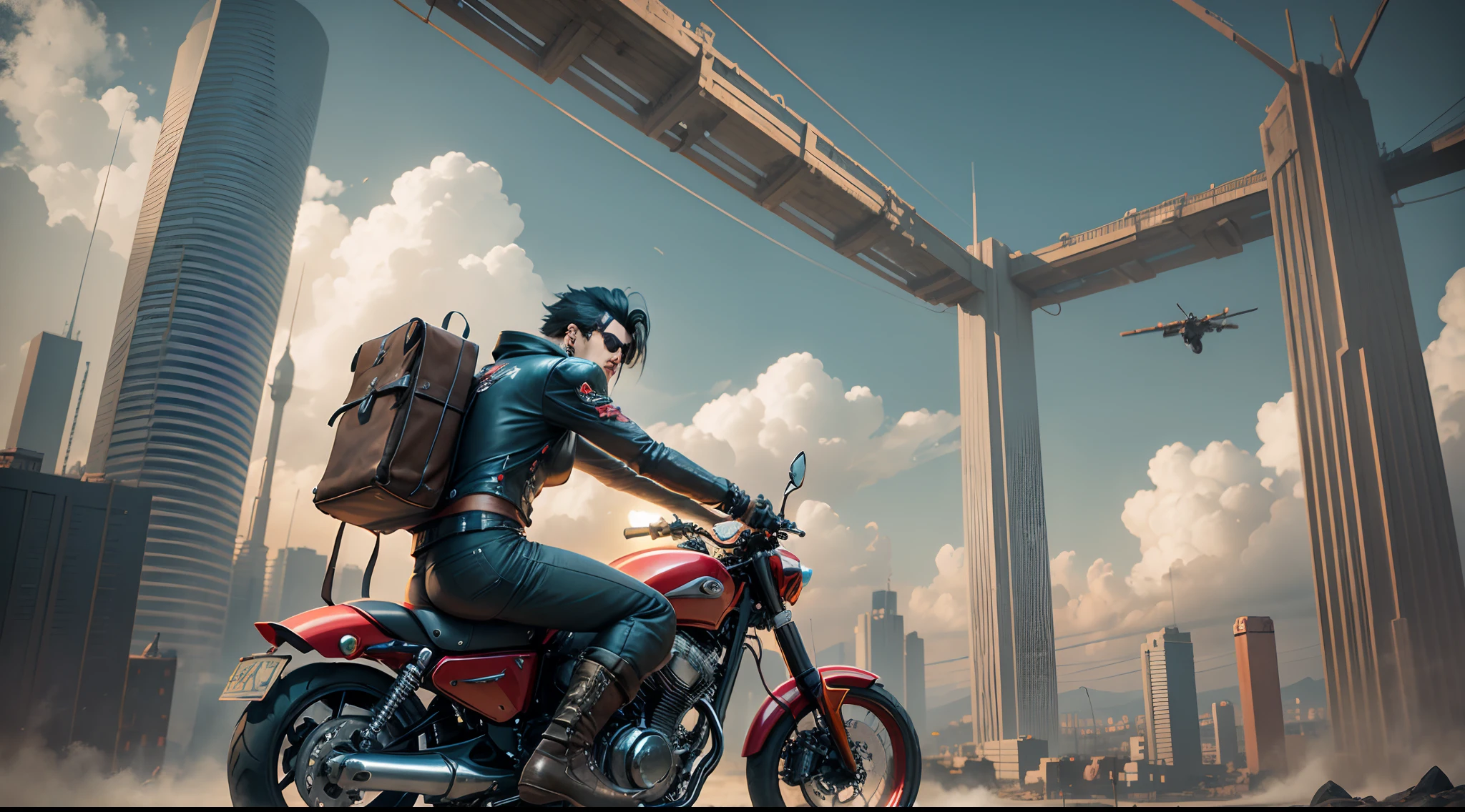 man riding a motorcycle on a hill, sitting on cyberpunk motorcycle, From NCSOFT, detailed crimson moon, Video game screenshot>, riding steampunk motorcycle, Riding in Doom City, PC screenshot, Devil's Dante May Cry 2 0 0 1, 2nd B, 2 b, apocalyptic setting, cycle rendering, Crimson Theme, Filmed by Cinematic --auto --s2