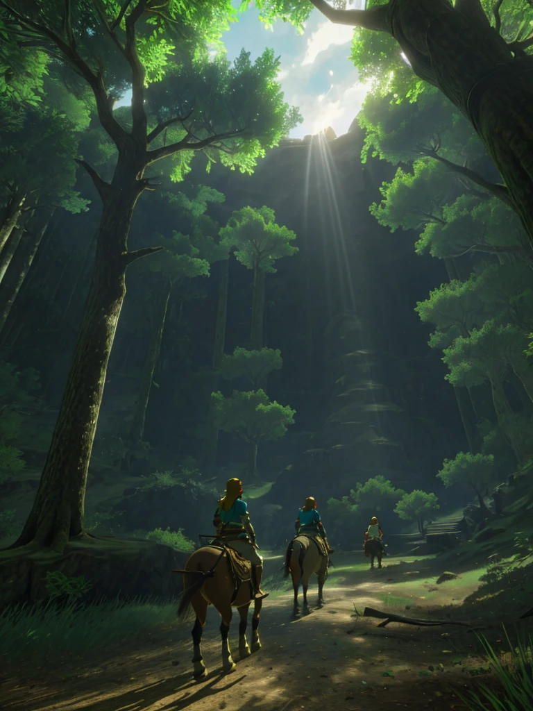 a epic landscape of the lengend of zelda, hyrule field, (epic scene, cinematic:1.2), botw style