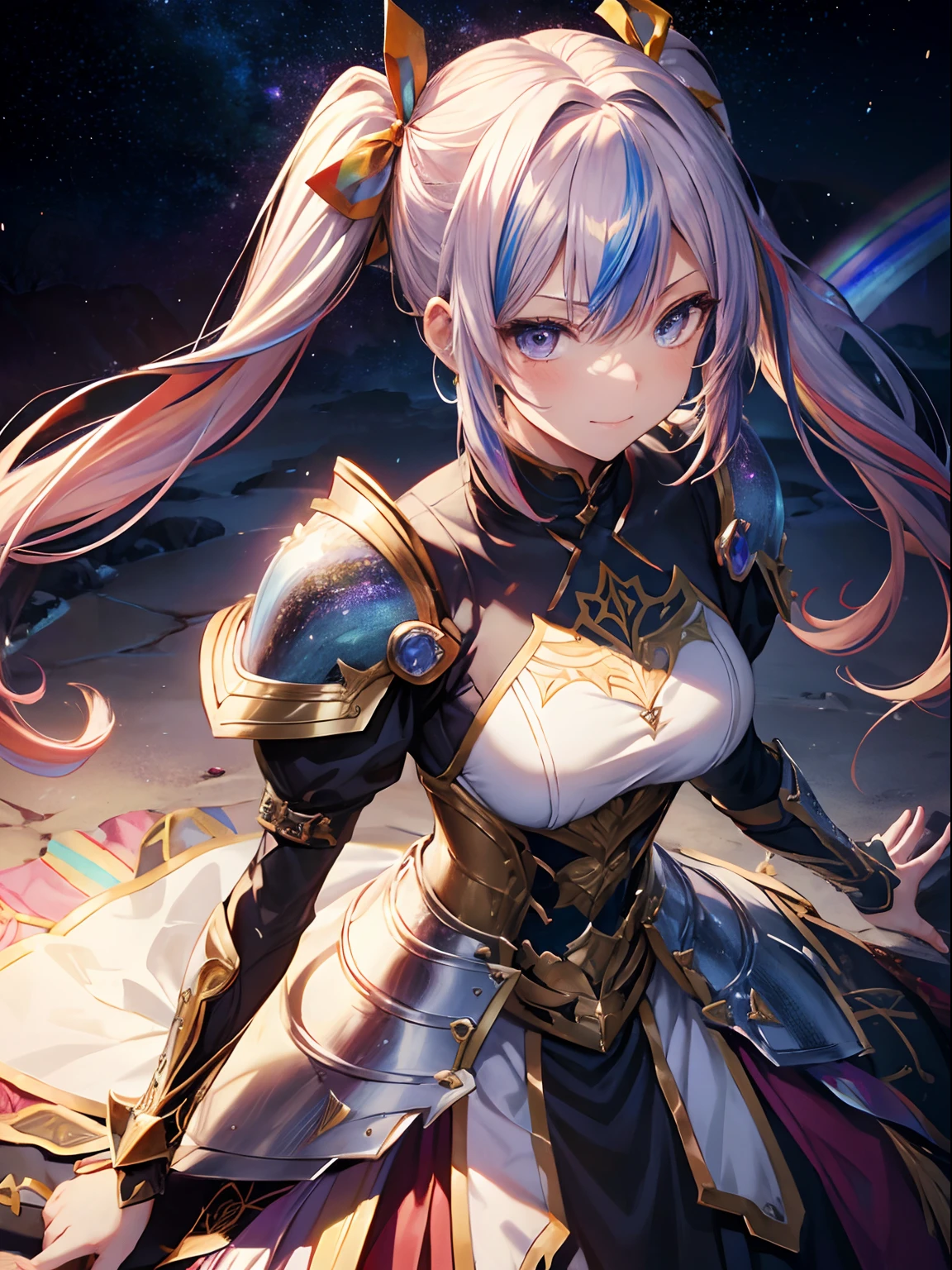 (One Woman),(Best image quality, 32K, masterpiece:1.3),((Silver long hair:1.1)),(Swept-apart bangs,Braiding), (Cute eyes, Dark Eyes), (Detailed eyes),(Mole under right eye), (Standard weight), (Glowing Skin:1.1),(Pale skin:1.2),(A fantastic atmosphere),(look up),Ultra-high resolution, Textured skin, Sparkle Effect,
Final Fantasy,female dragon knight,Violet plate armor,Blue-purple dragon helmet,
blue sky,cloud,jumping in the sky,jump,Jump high into the sky,
ホールディング-arms, Holding - Spear,arms,Gritting his teeth,