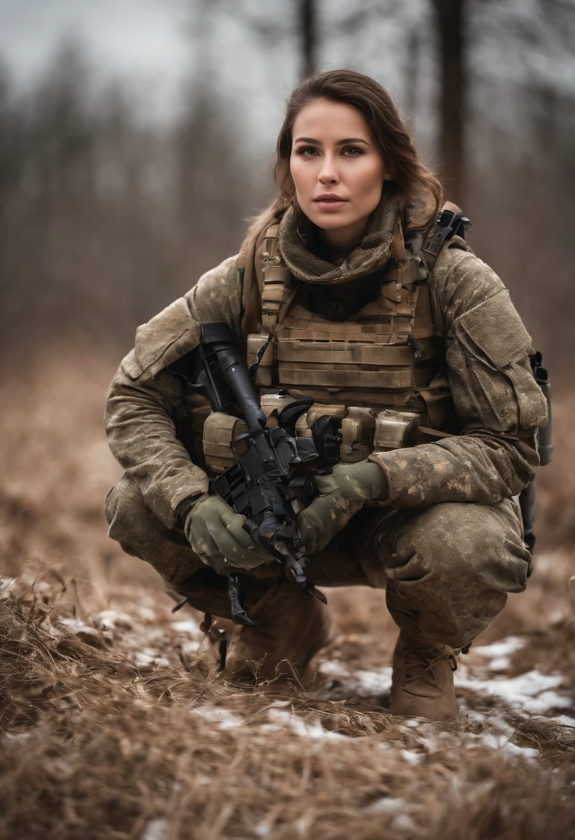(Photorealistic), Beautiful lighting, Best Quality, Realistic, Full body portrait, real picture, Intricate details, depth of fields, 2girs and both are desperate to pee, one girl sits on the other's girl's lap and pee in her pants on the other girl's lap. In a cold blizzard, Very muscular soldier girls with a haircut, Fatigue of the army wearing winter camouflage, Camouflage Plate Carrier Rig, Combat gloves, (Magazine Pouch), (Kneepads), highly detailed, Perfect face, Brown eyes, Lips, wide hips, Small waist, tall, make up, Tactic, FUJI XT3, Outdoors, bright day, Beautiful lighting, Raw photo, 8K UHD, Film grain, ((Bokeh))