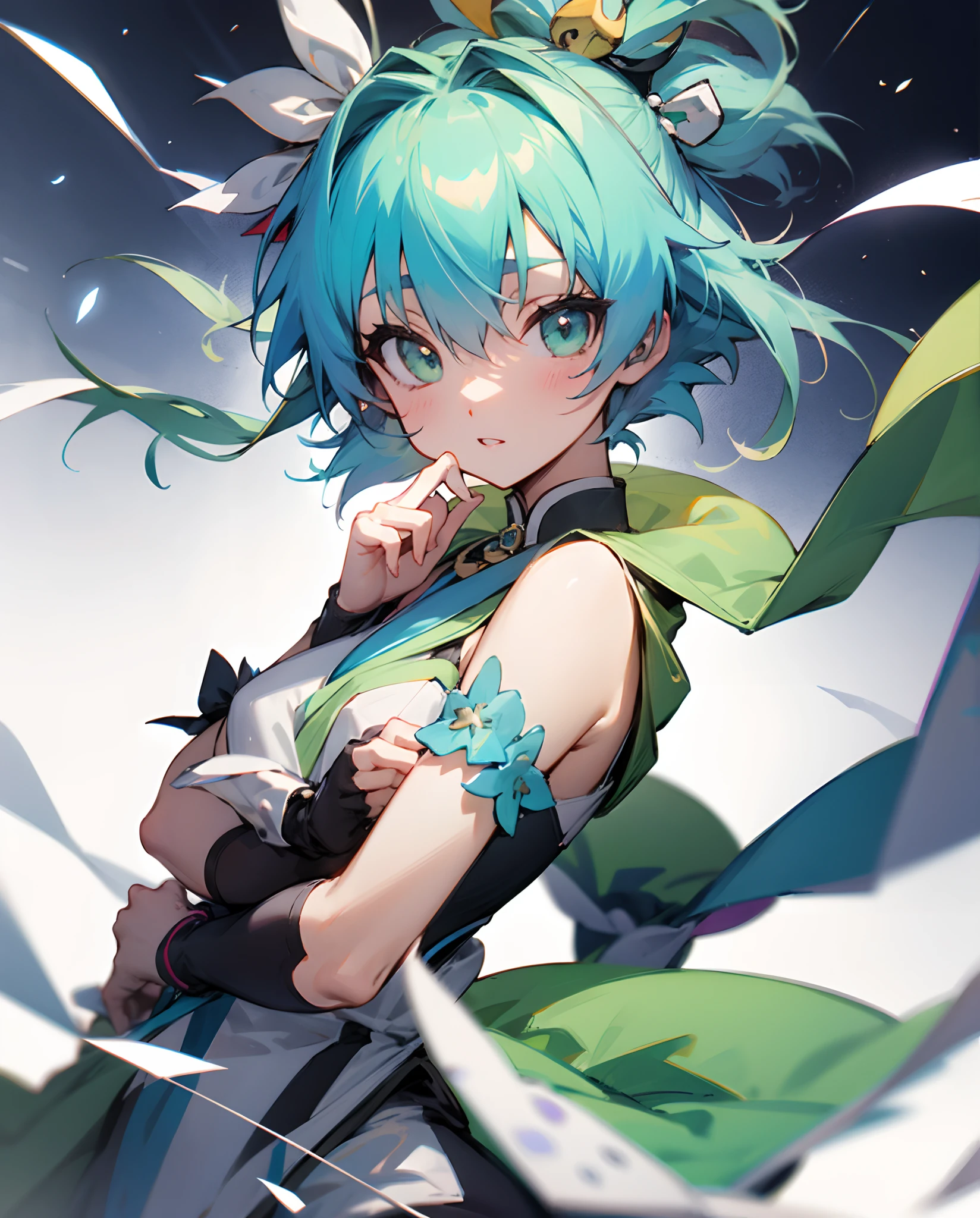 Messy Blue Hair , Green Eyes , Grey Robes, Unique Clothing , 1female , Curvy