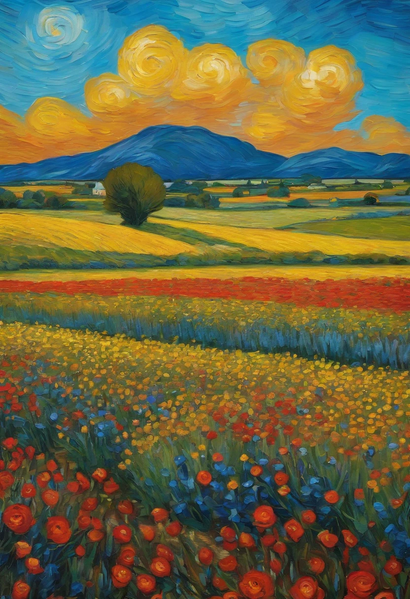Van Gogh idol flower field blue sky