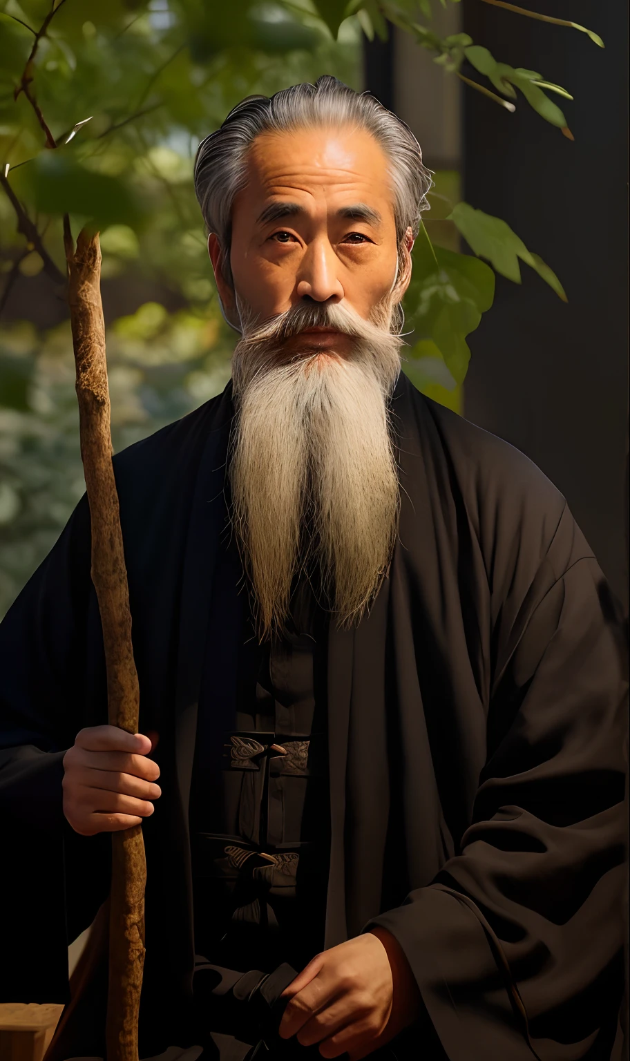 arafed man with a long beard and a long stick, Taoist master, Taoist, inspired by Wu Daozi, Wise old man, Daoism, An old man, inspired by Fu Baoshi, inspired by Li Shixing, Inspired by Hu Zaobin, author:Cheng Zhengkui, Taoism, Taoist temples and monks
