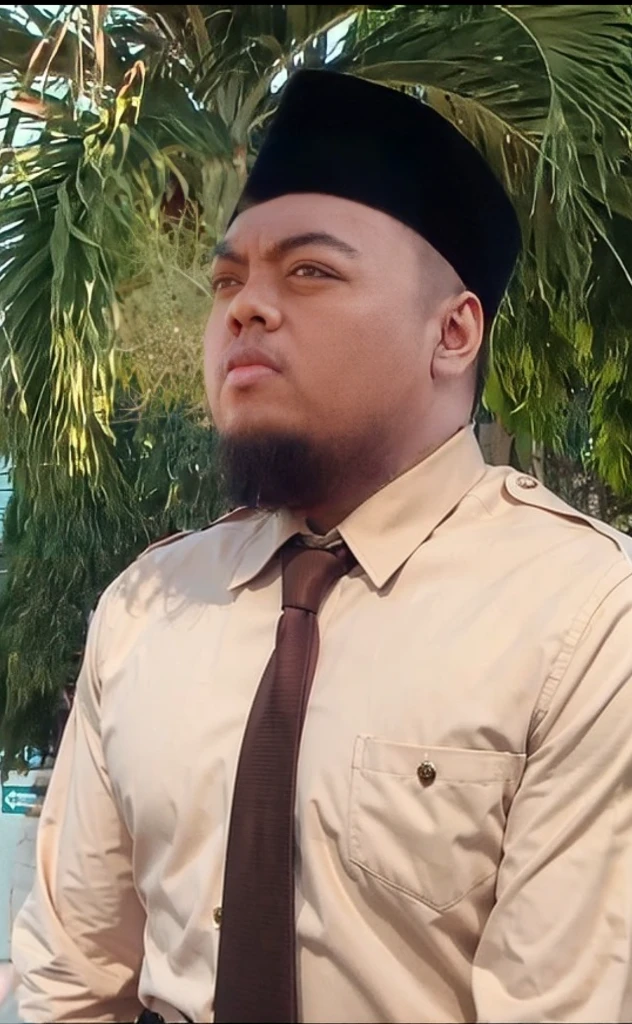brown uniform with red tie