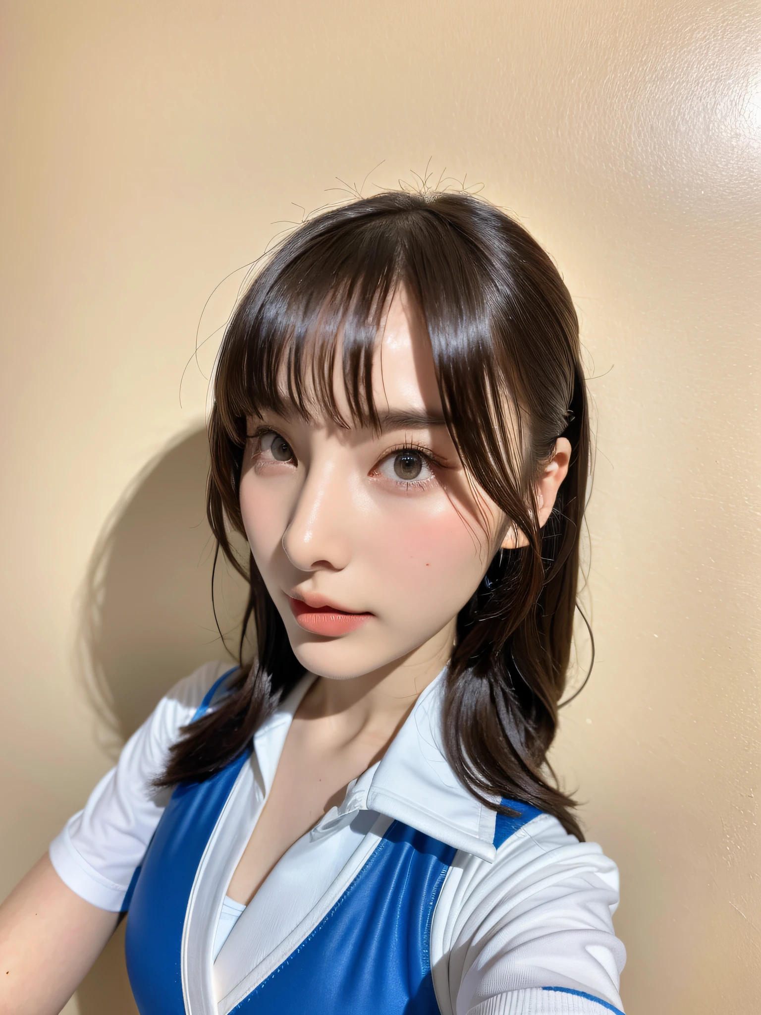 Perfect figure beautiful woman：1.4，Layered Hair Style，Protruding cleavage，swimming uniform：1.5，The texture of the face and skin is very delicate，二重まぶた，skin whitening