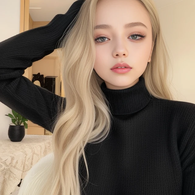 Blonde woman with long hair wearing black turtleneck sweater, Anna Nikolanova alias Newmilky, Dasha Taran, sydney sweeney, Retrato Sophie Mudd, Modelo de Instagram, with pale skin, 🤤 girl portrait, angelina stroganova, 19 year old girl, Cara perfecta ), Cara como Ester Exposito, Angelawhite