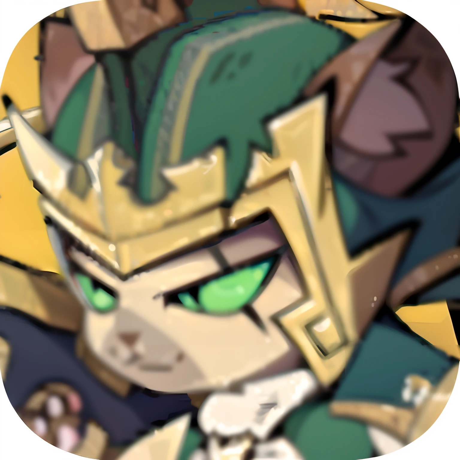 Close-up of a green-eyed cartoon character, discord pfp, nefarious smirk, the goddess artemis smirking, lady palutena, Loki, wearing golden cat armor, ultra high pixel detail, character art closeup, hyper detail portrait, palutena, crocodile loki, Super detail, Varguyart style, miko, onmyoji portrait