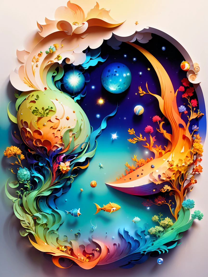(((masterpiece))),best quality, illustration, earth, water ,fire, wind , space , paper_cut,