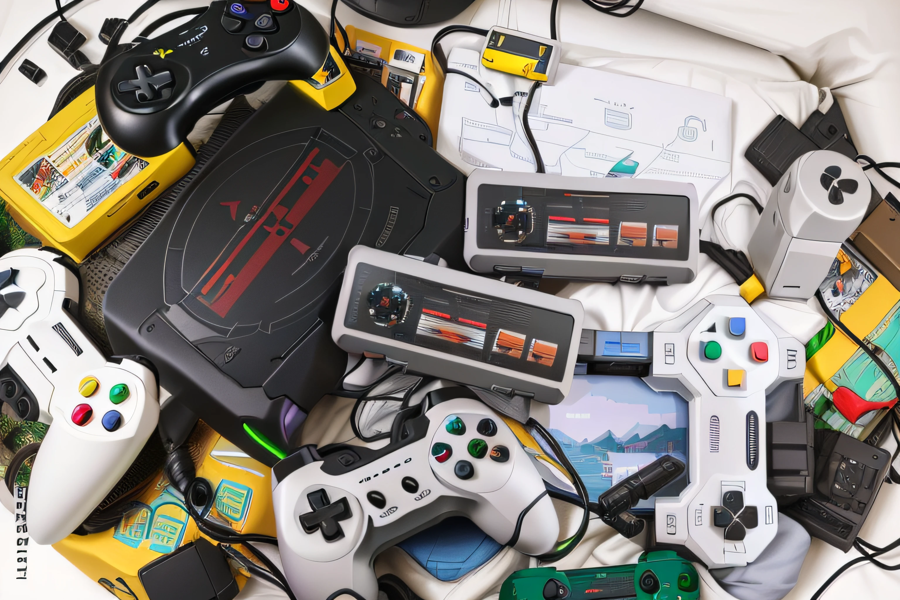 um close up de uma pilha de controladores e controladores de videogame, consoles de videogame, item de videogame, retro gaming, Retro Technology, many electronics, retro game, Retro Technology, Controladores, controle de videogame, textura de videogame, video games, itens e gadget, dispositivo retro, Videogames, Tecnologia extinta, Video game style, joga videogame, Video game