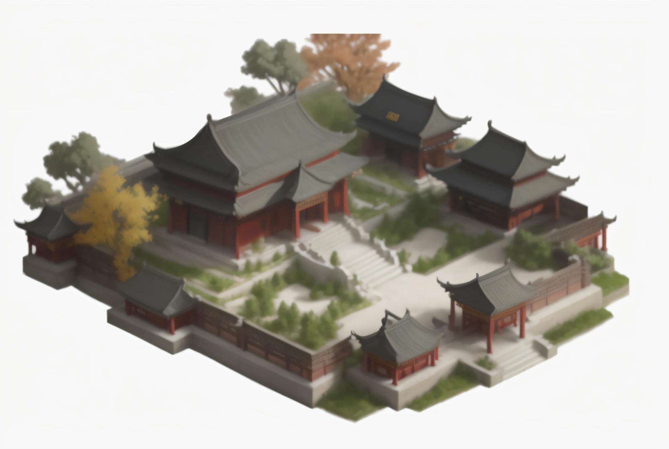 templo oriental, Chinese temple, Thai temple, somente 3 cores, 3D-rendering, paisagem oriental