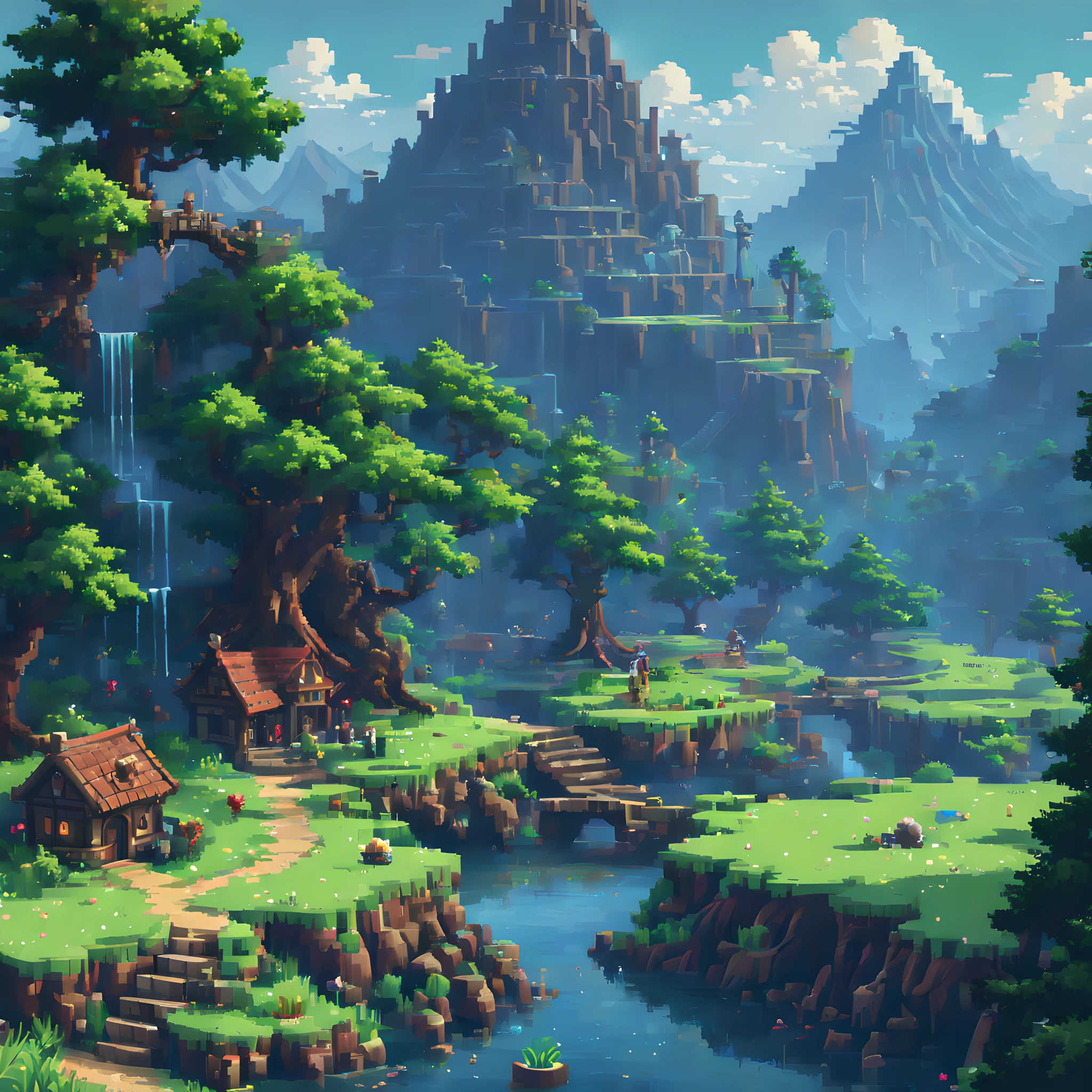 (Zelda Style Scenery:1.5),(landscape:1.5), (Pixel art:1.5), (pixel theme:1.5), (fantasy:1.5), (beautiful scenely:1.5),(landscapes:1.5),
