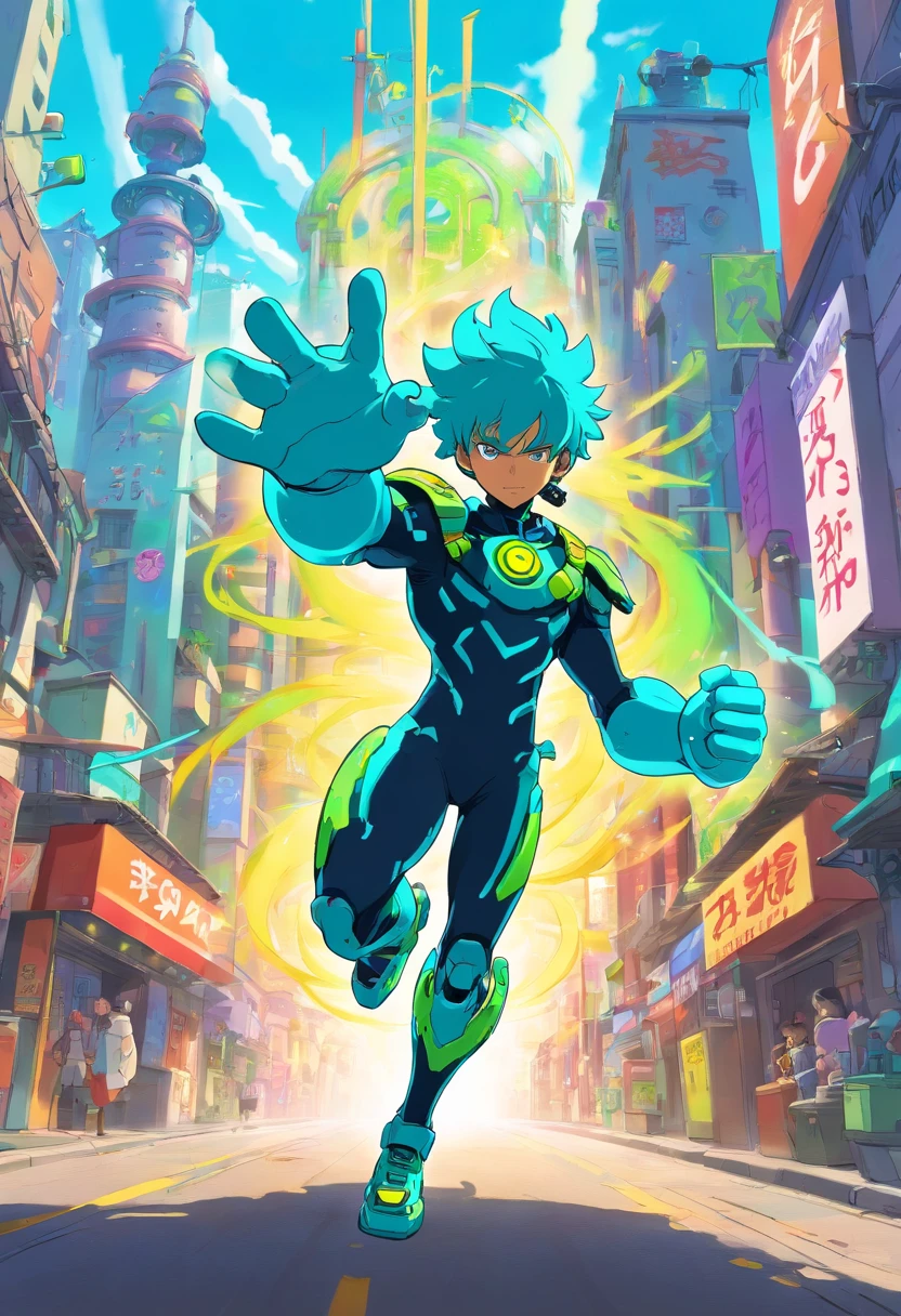 cartoon an epic anime of a energy man, this character has cryokinesis, afrofuturism anime, animation still screencap, style of jet set radio, a teen black cyborg, rotoscoped, animated still