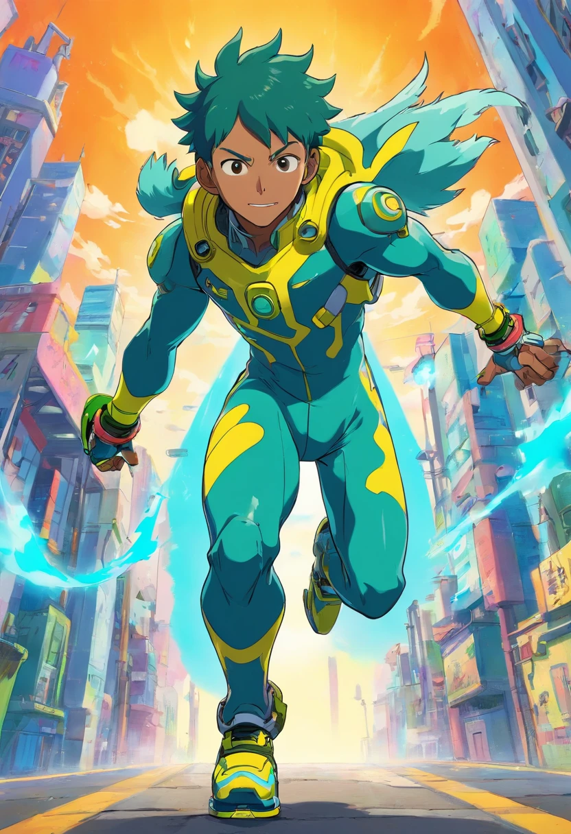 cartoon an epic anime of a energy man, this character has cryokinesis, afrofuturism anime, animation still screencap, style of jet set radio, a black cyborg, rotoscoped, animated still