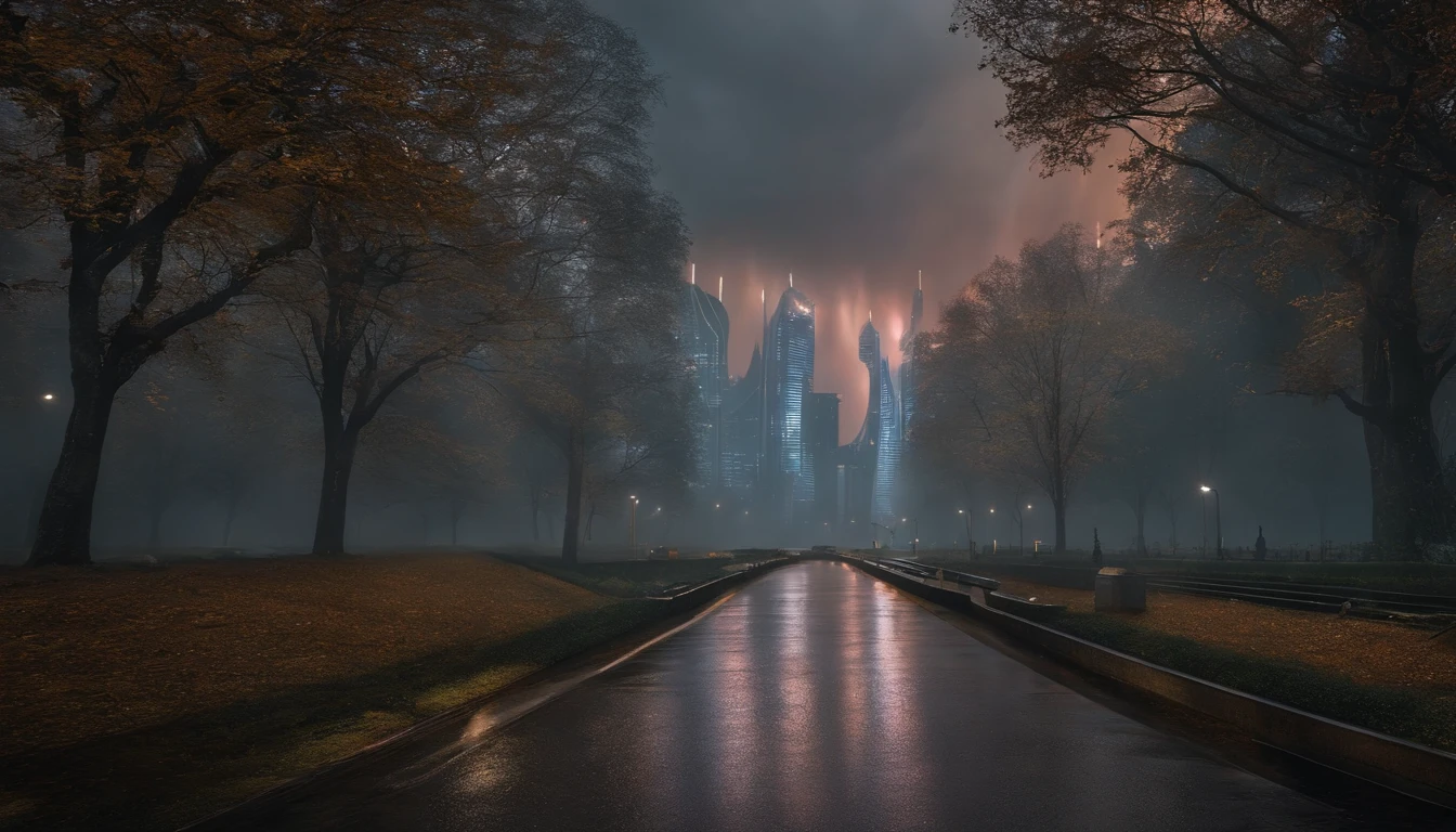 The city of the steel forest,It was drizzling in the sky,Many pedestrians walked quickly on the road