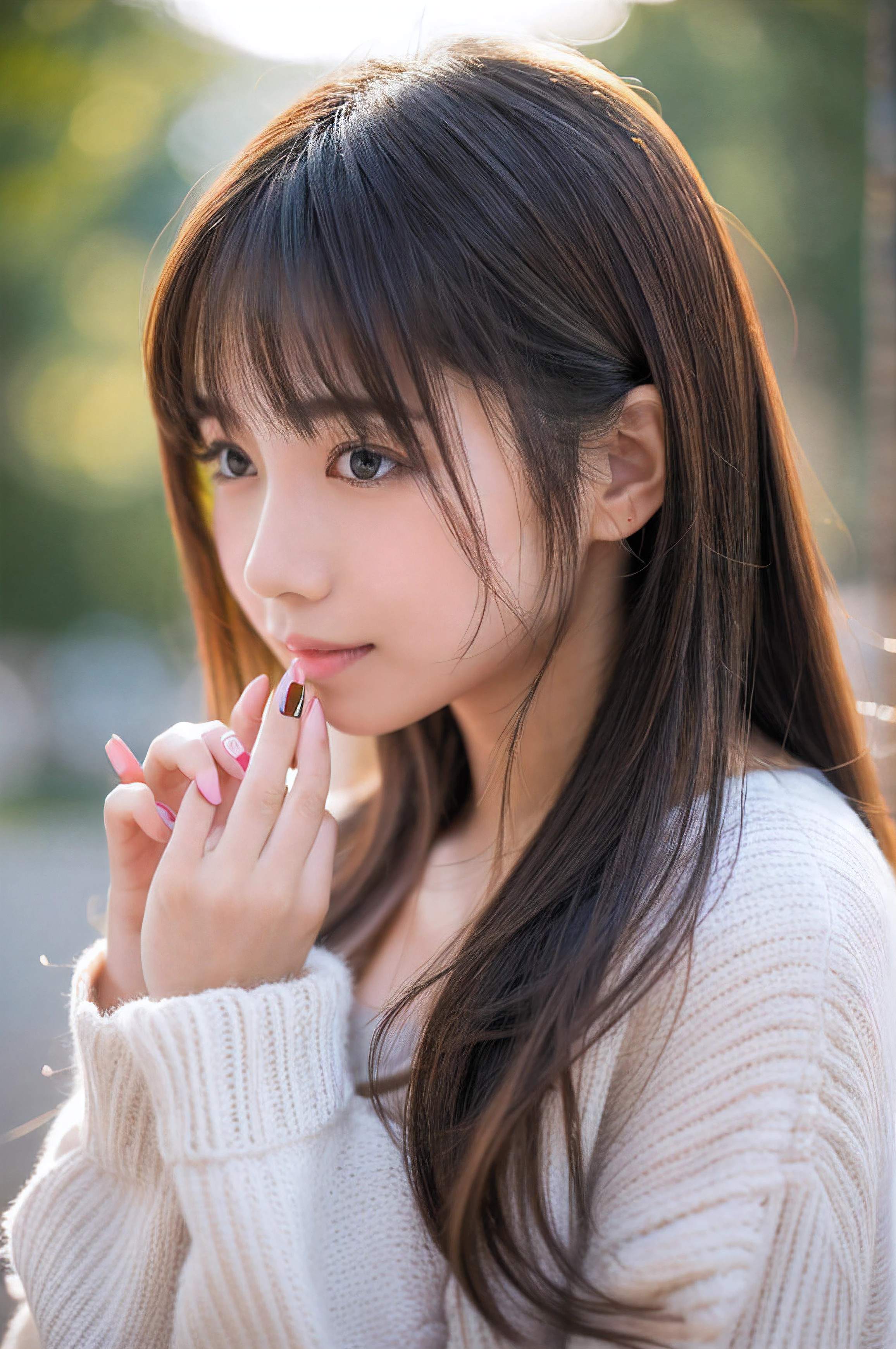 Nail, Matsuek, woman, Beautuful Women, Hands on cheeks, japanes, girl with, Long hair, Background white, kawaii,