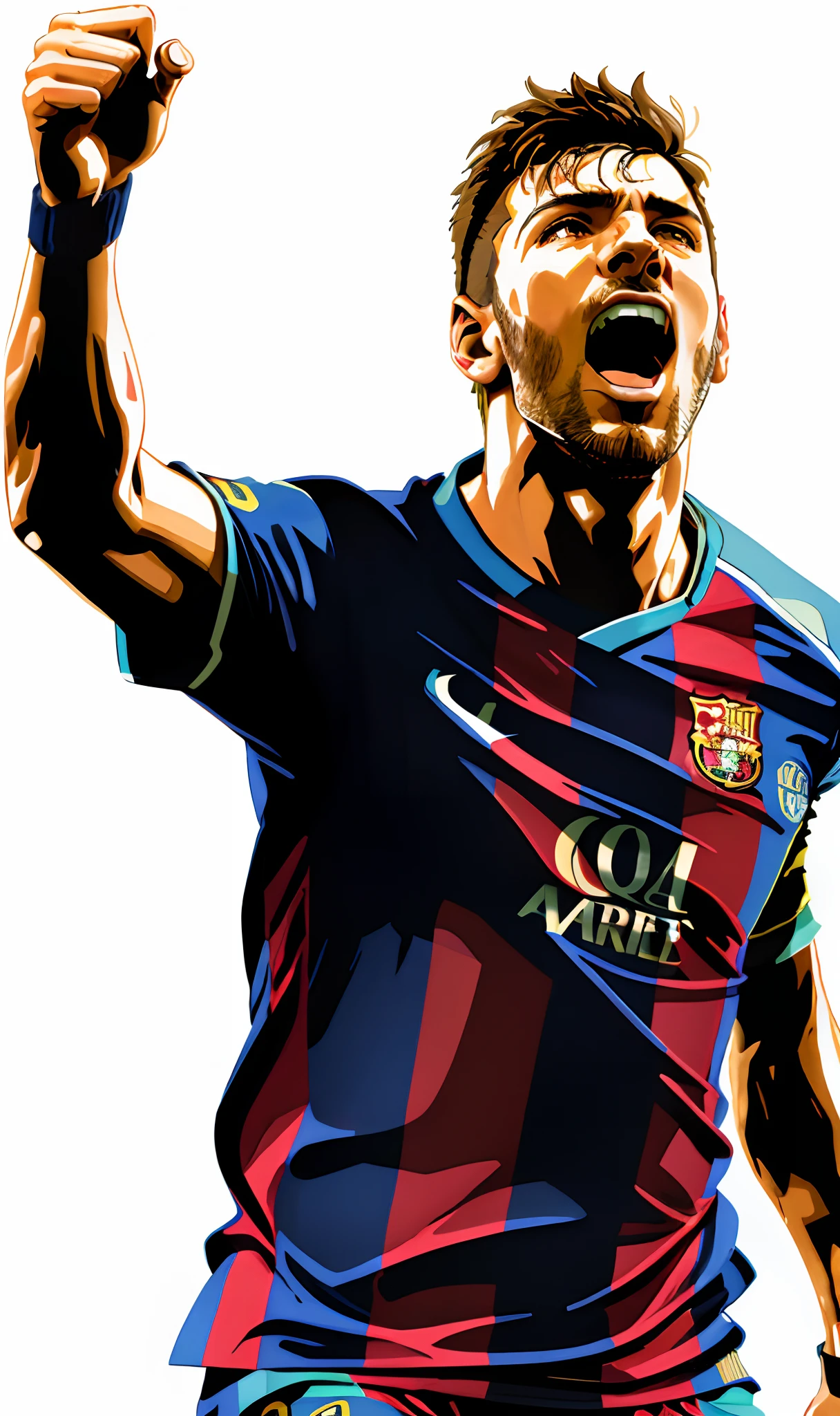 A vivid image of a footballer celebrating a goal, inspired by Víctor Manuel García Valdés, lionel messi portrait, Neymar, Inspired by Nuno Gonsalves, Inspired by Luis Enrique Carme, inspired by Oswaldo Viteri, Neymar Jr, detailed vectorart, in style of digital illustration, vectorial art, Fan art
