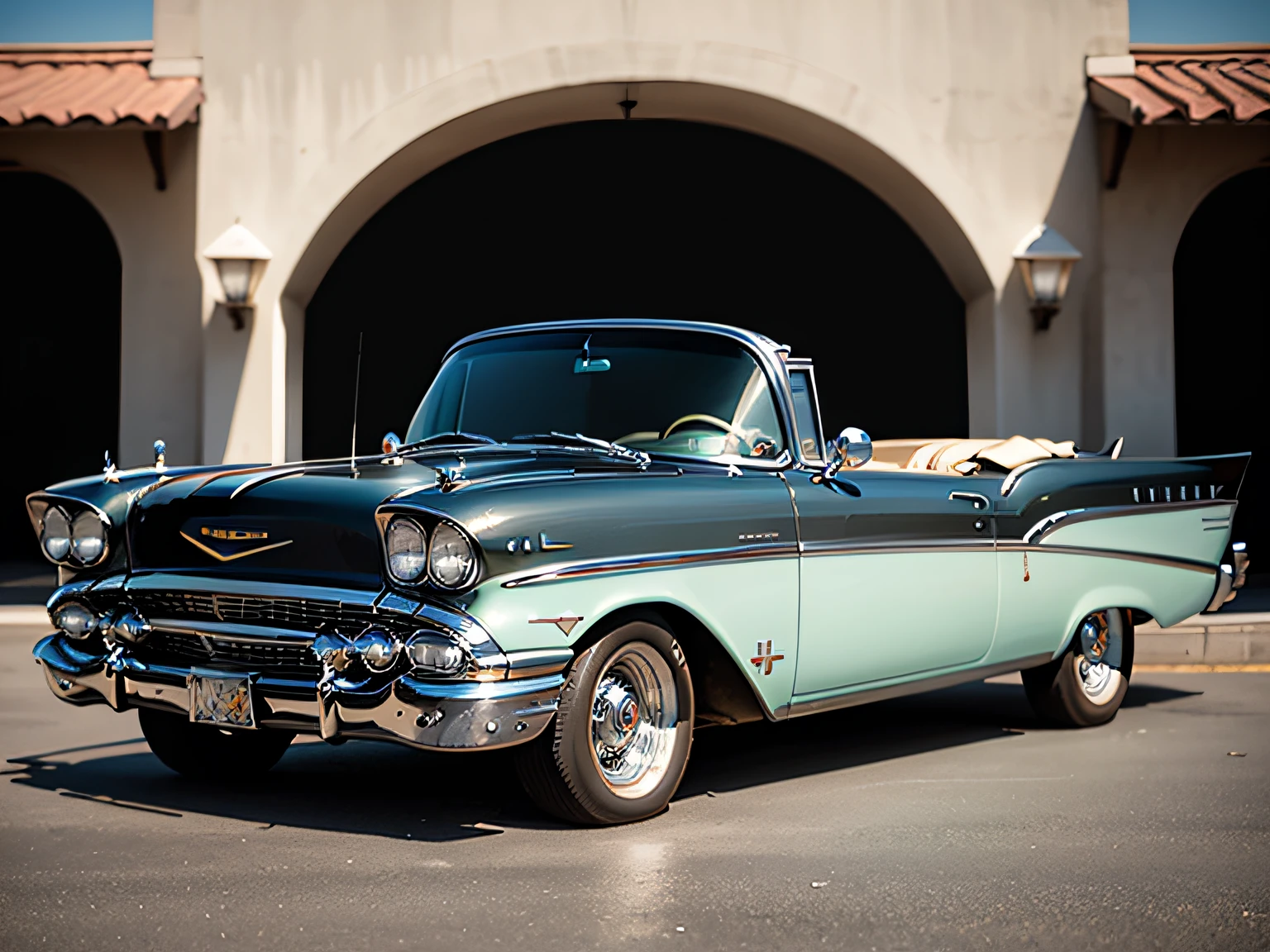 1959 Chevrolet Bel Air convertible, RODA ESTRELA, RODA LARGA, METALLIC BLACK COLOR, Headlights on, VIDROS ESCUROS, DETALHES EM COR DOURADO, FRISOS EM COR DOURADA, TETO SOLAR, ESCAPAMENTOS LATERAIS, FIRE DRAWING ON THE FRONT HOOD.