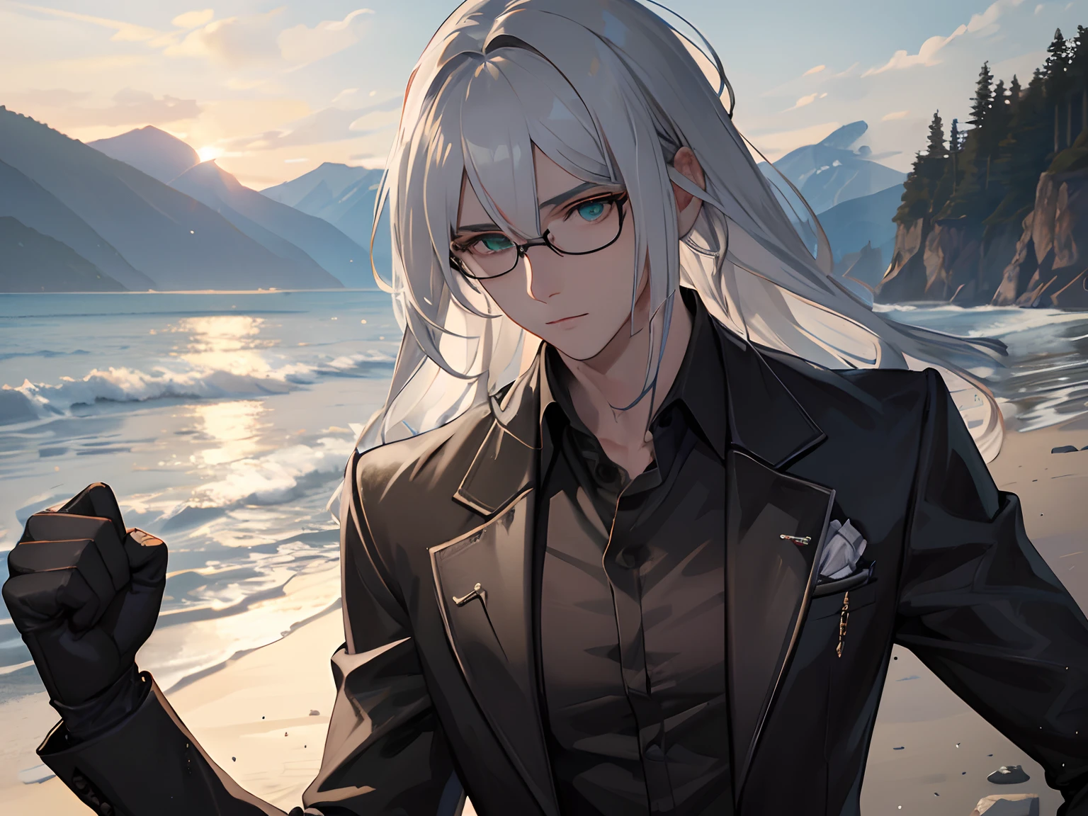 Ultra-realistic, Black dress shirt, Noble,