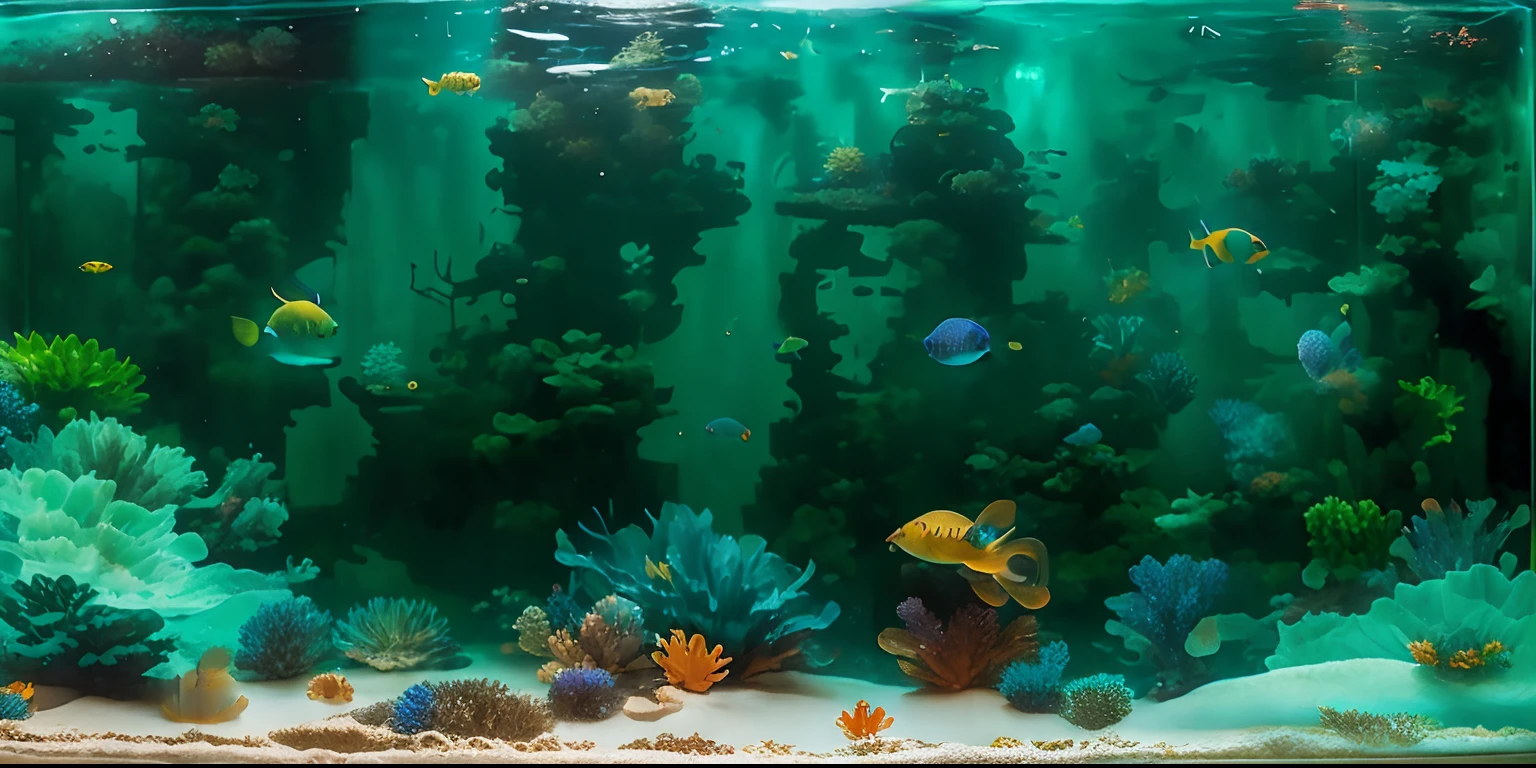 there is a fish tank with a crown on it and a fish in it, aquarium, masterpieceunderwater scene, big aquarium, fish tank, undersea environment, underwater market, underwater scene, undersea, undersea temple with fish, closeup cinematic aquatic scene, under water scenery, underwater environment, under the sea, underwater scenery, aquarium life, underwater landscape, underwater world