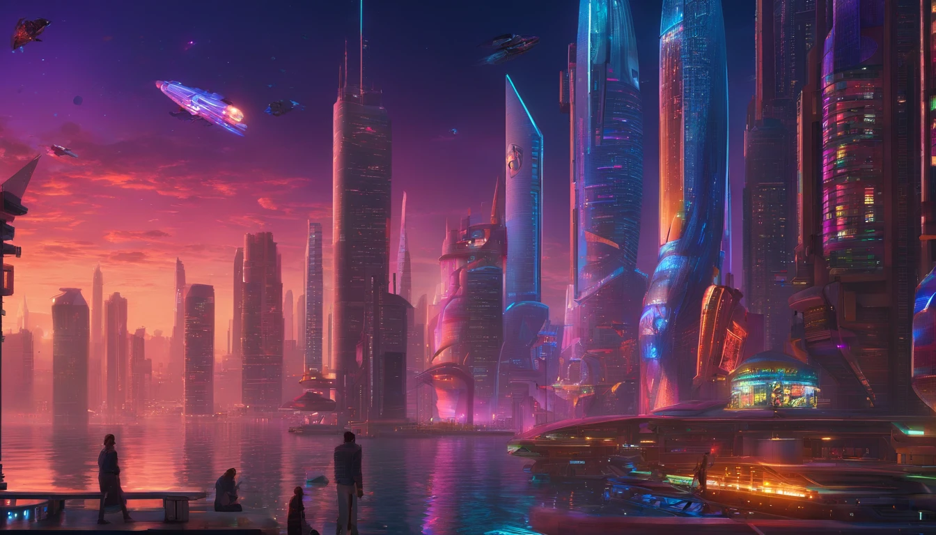cyber punk perssonage Cidade futuristica A space station utopian A beautiful futuristic city,Skyscrapers planet earth Dream Anti-gravity world SF城市 25Century epcot Flying Vehicles Silver Spaceship
