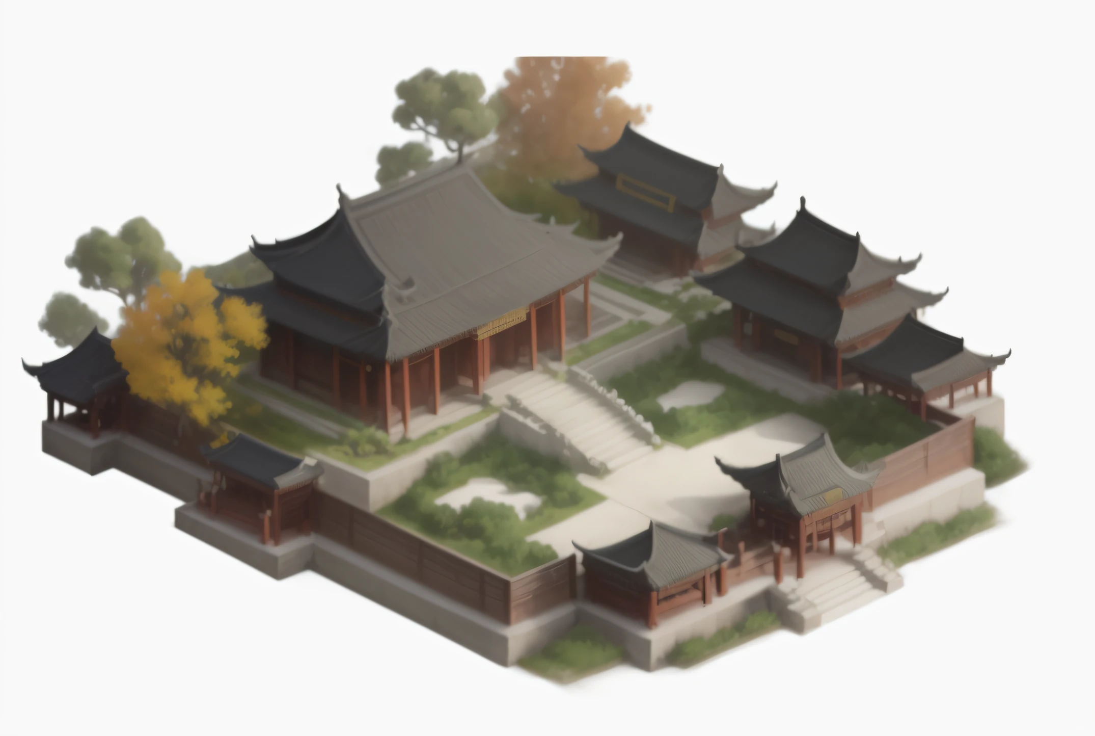 Close-up of a small building with a lot of trees, Tang Dynasty Palace, large temples, Chinese style buildings, Beautiful rendering of the Tang Dynasty, ingame image, buddhist temple, Ancient Chinese architecture, Chinese village, inspired by Jang Seung-eop, chinese temple, Taoist temples and monks, Chinese palaces, Song Dynasty，ultra - detailed