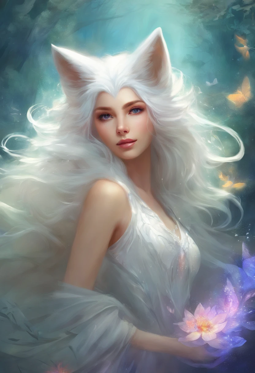 Best quality, 4K, masterpiece, art, anthropomorphic white fox