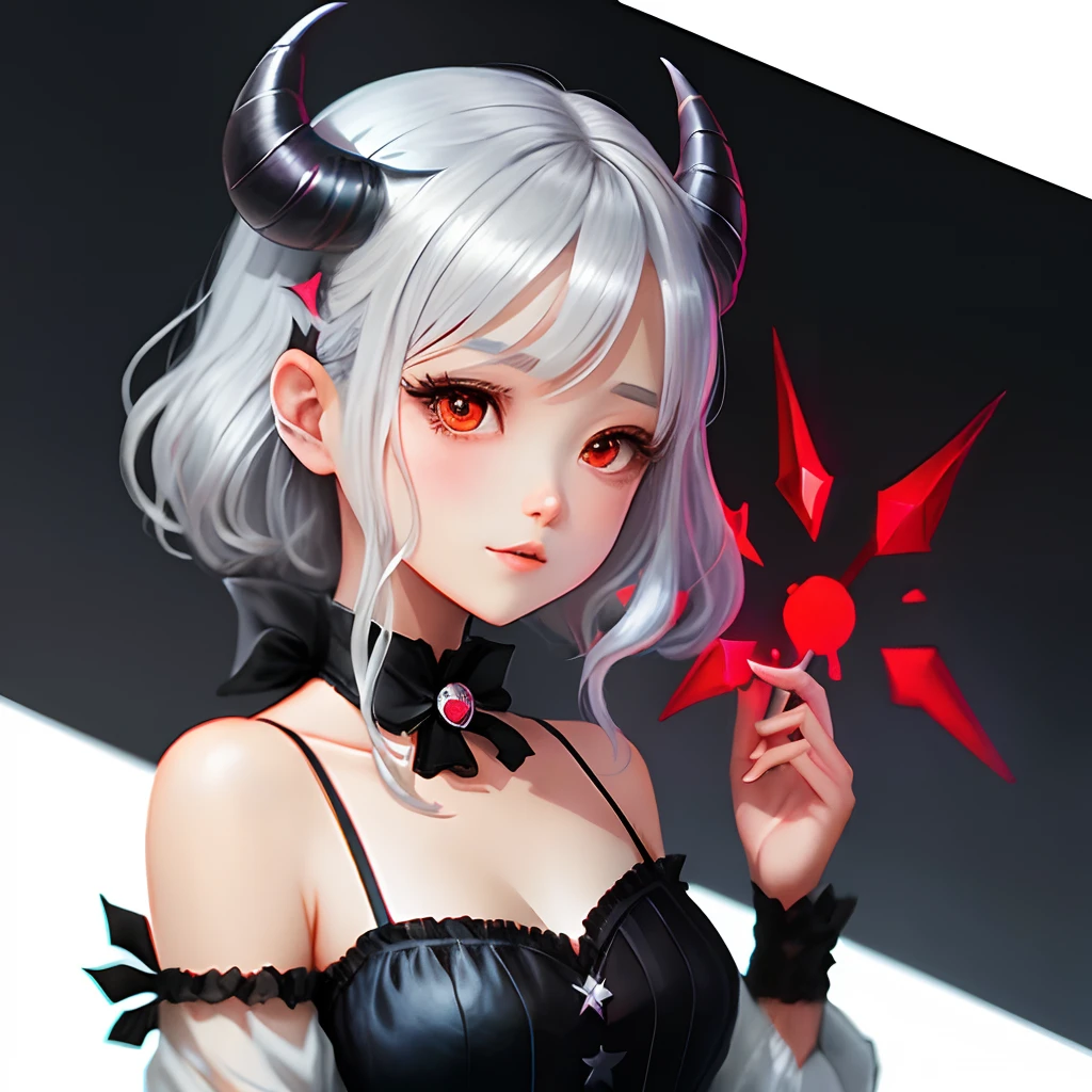 Little Devil Anime Illustration Silver Hair Girl