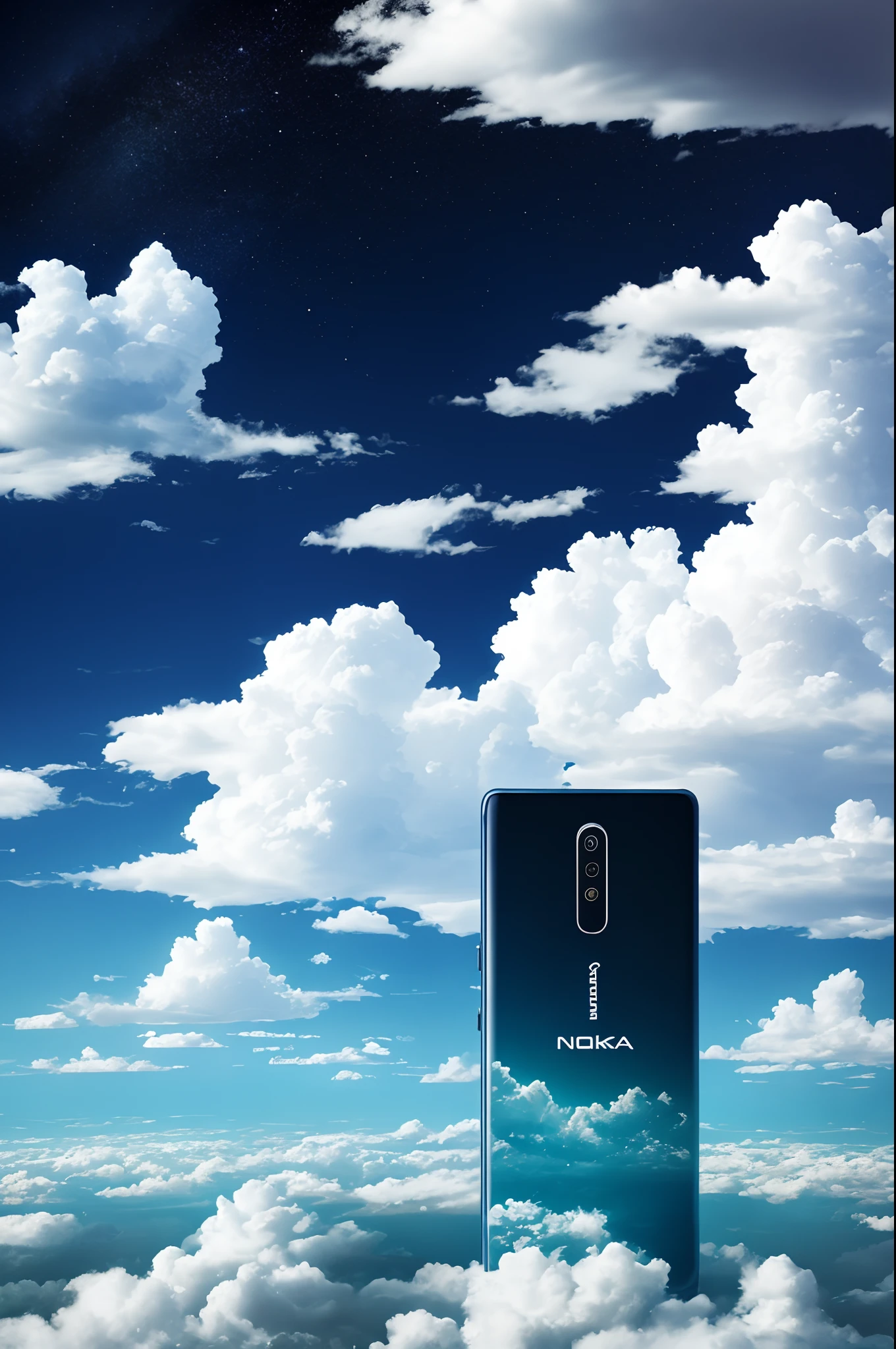 tmasterpiece,Best quality at best,high high quality,extremely detaile,8K,Close-up of a mobile phone in the cloud, smartphone, A mystical environment, Technology meets fantasy, Futuristic phone,surrounded in clouds and light, Mobile phone in the air, sitting on the cosmic cloudscape, Otherworldly technology, High-tech mobile phone,on cloud,This image shows a black phone,The brand of the phone is Nokia,The screen time on the phone is 6:08,The phone screen background is blue,There is a mobile phone floating in the clouds, Magic portal in the sky, Technology meets fantasy, phone photo, cell phone, cloud storage, 3840 x 2160, 3840 x 2160, cellular phone, lie on white clouds fairyland, Handheld, future-tech, mobile, surreal clouds, shutter inventory