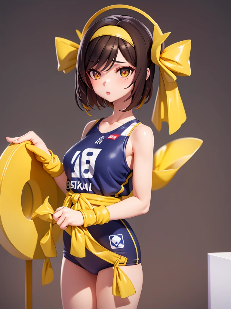 (Daisaku),(Need),(Super meticulous),(full bodyesbian:1.2),1girl,Royal sister,high and cold,sport,volleyball field,Sport Tank Top,short detailed hair,Full body photo,Tomboyish,Black skin,Yellow headdress,A brown-haired,Yellow pupil,brunette color hair,(beautiful detailed face),(美丽细致的眼睛)