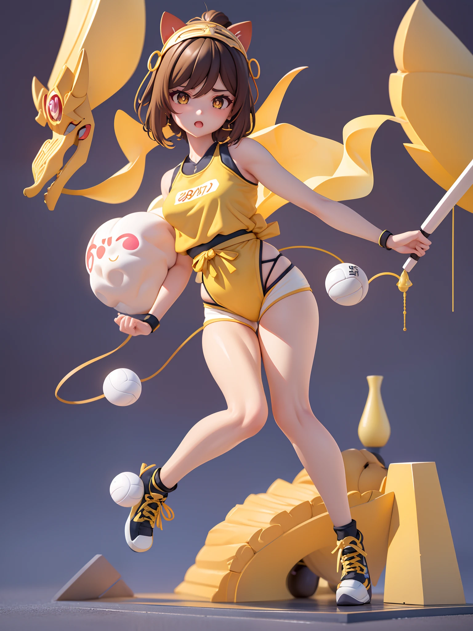 (Daisaku),(Need),(Super meticulous),(full bodyesbian:1.2),1girl,Royal sister,high and cold,sport,volleyball field,Sport Tank Top,short detailed hair,Full body photo,Tomboyish,Black skin,Yellow headdress,A brown-haired,Yellow pupil,brunette color hair,(beautiful detailed face),(美丽细致的眼睛)