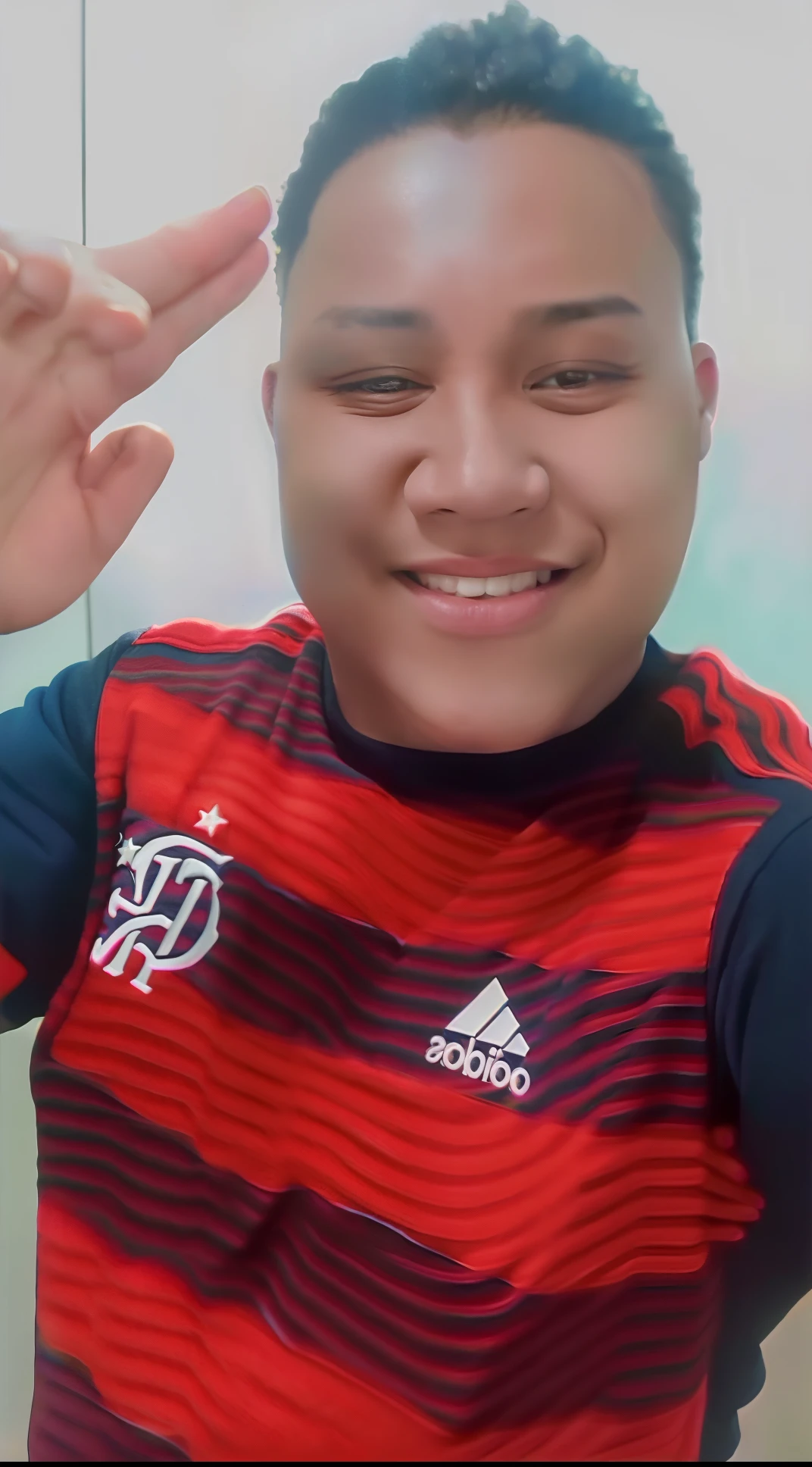a close up of a person making a peace sign with their hands, ronaldo nazario fenomeno, ronaldo nazario, ronaldo fenomeno, ronaldo luis nazario de lima, ronaldo luis nazario da lima, looks like fabiula nascimento, inspired by Leo Valledor, dan dos santos, caio santos, friedly smile, youtube thumbnail, 🇺🇦