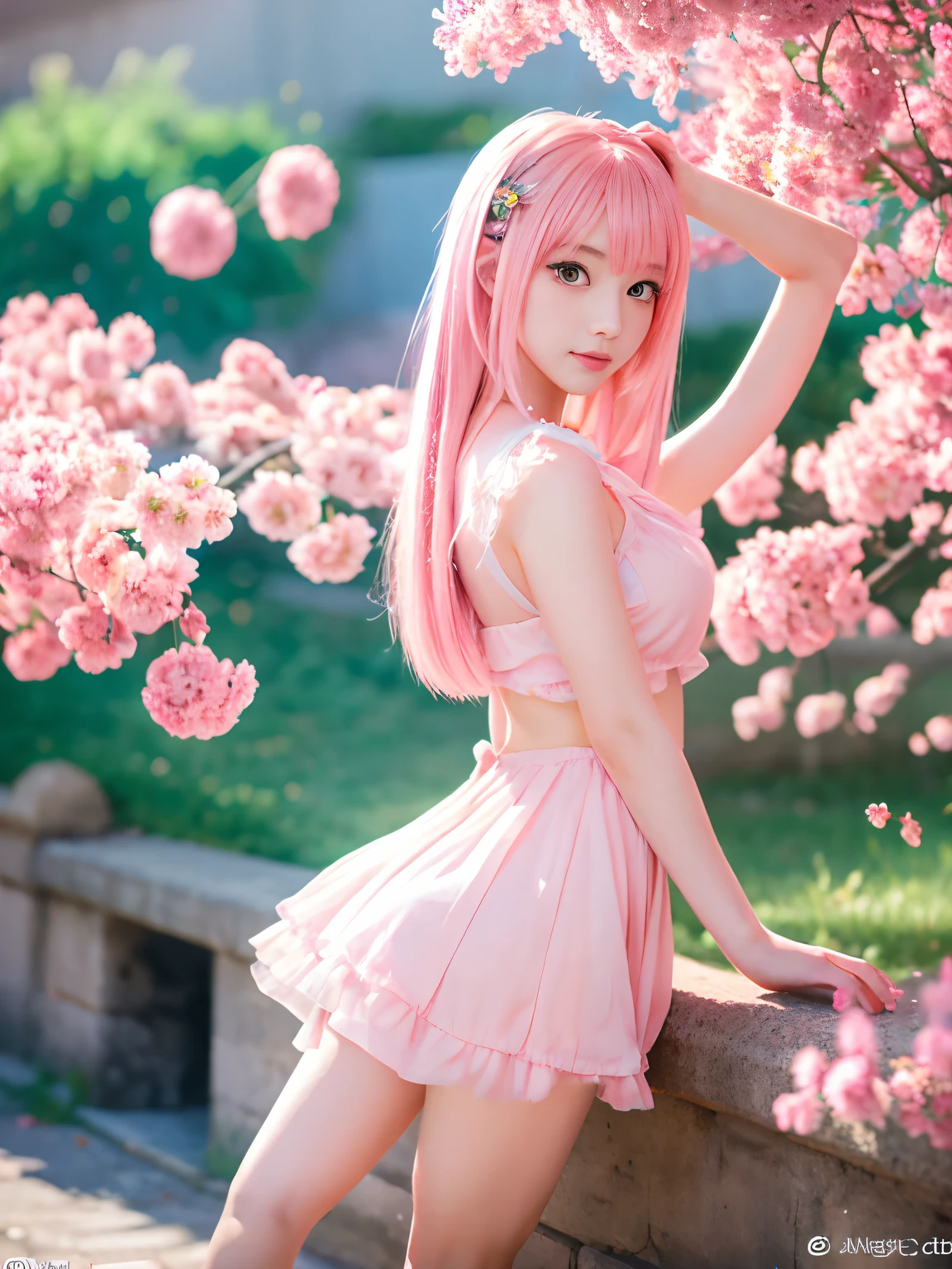 Anime girl with pink hair and a ribbon in her hair, Cute realistic portrait, Gweitz, Magical Girl Portrait, Cute Characters, Cute art style, Anime Moe Art Style, MapleStory character art, cute portrait, Cute Anime Girl Portrait, Small person portrait, artwork in the style of Gweitz, Splash Art Anime Loli,(((Completely naked))),(((Nipples))),Are standing、(((Upper Body)))