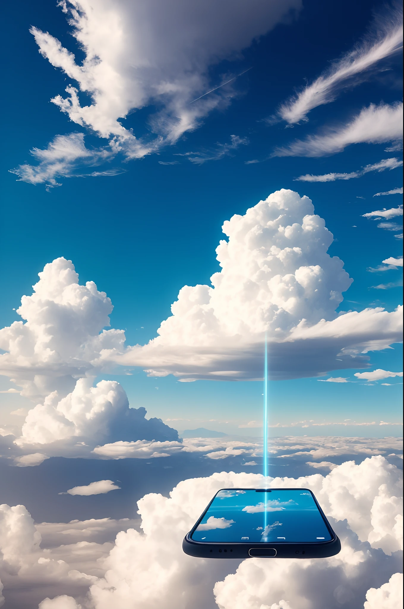 tmasterpiece,Best quality at best,high high quality,extremely detaile,8K,Close-up of a mobile phone in the cloud, smartphone, A mystical environment, Technology meets fantasy, Futuristic phone,surrounded in clouds and light, Mobile phone in the air, sitting on the cosmic cloudscape, Otherworldly technology, High-tech mobile phone,on cloud,This image shows a black phone,The brand of the phone is Nokia,The screen time on the phone is 6:08,The phone screen background is blue,There is a mobile phone floating in the clouds, Magic portal in the sky, Technology meets fantasy, phone photo, cell phone, cloud storage, 3840 x 2160, 3840 x 2160, cellular phone, lie on white clouds fairyland, Handheld, future-tech, mobile, surreal clouds, shutter inventory