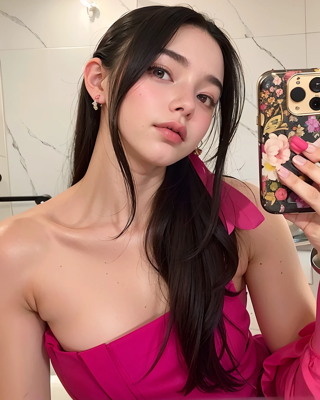 Arafed woman in a pink dress taking a selfie in a bathroom, Hermosa Kacey Rohl, dilraba dilmurat, Estilo de Julia Razumova, hermosa dama, Hermosa modelo, anya taylor joy, Hailee Steinfeld, dressed anya taylor - joy, impresionante hermoso, Modelo de Instagram, Mujer preciosa, hermosa poarch, Anya Taylor-Joy