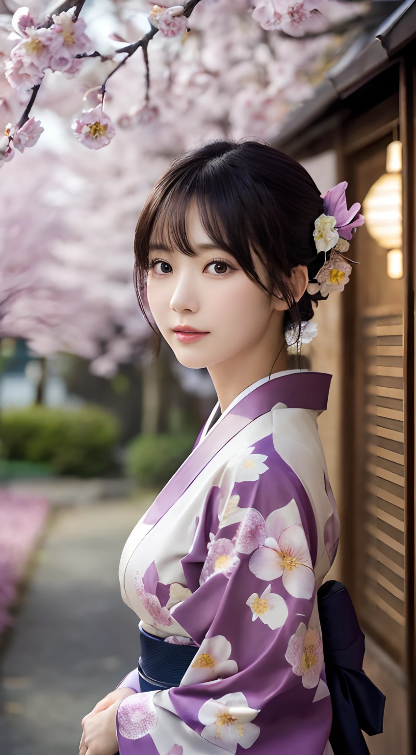 (Kimono)、(top-quality,masterpiece:1.3,超A high resolution,),(ultra-detailliert,Caustics),(Photorealsitic:1.4,RAW shooting,)Ultra-realistic capture,A highly detailed,high-definition16Kfor human skin、huge tit、 Skin texture is natural、、The skin looks healthy with an even tone、 Use natural light and color,One Woman,japanes,,kawaii,A dark-haired,Middle hair,(depth of fields、chromatic abberation、、Wide range of lighting、Natural Shading、)、(Exterior light at night:1.4)、(Plum petals fluttering in the air:1.2)、(Hair swaying in the wind:1)、(The tree々reflecting light:1.3)