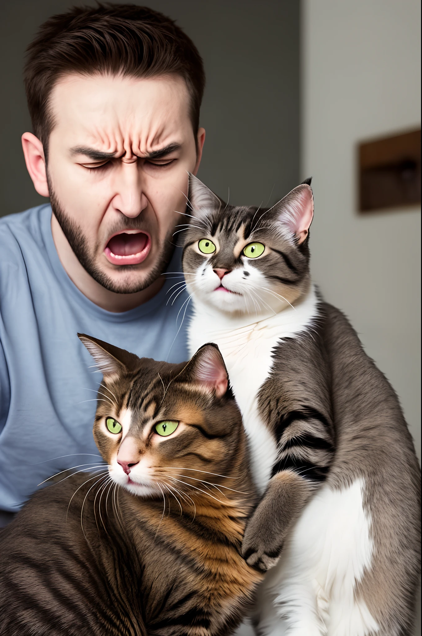 Man angry with cat