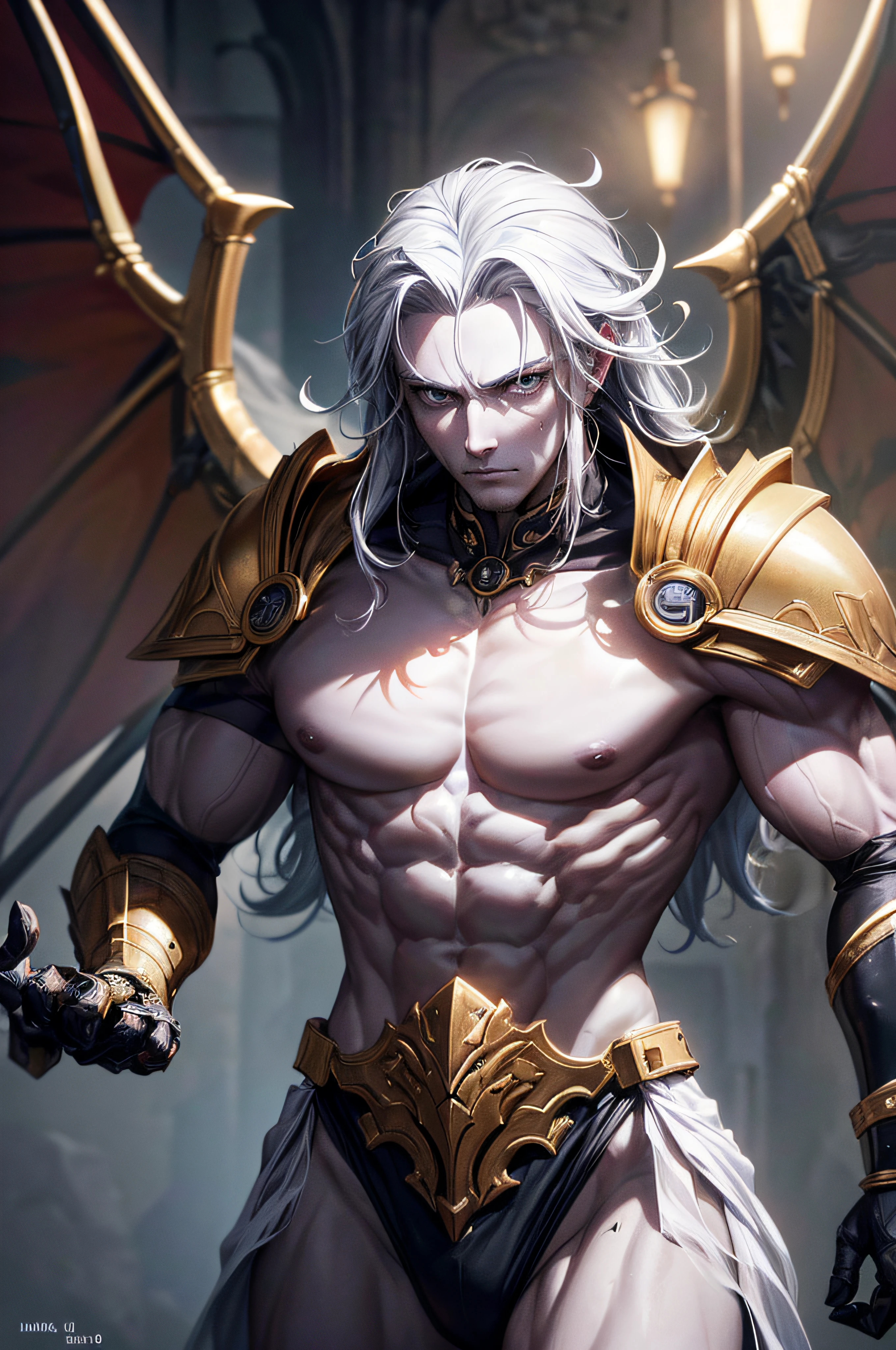 masterpiece, best quality, intricate details, highly detailed raw photography, photorealism, photorealistic, Real-Time Ray Tracing lighting, volumetric lighting, volumetric shadows, 8k-perfect-octane
young man in Satin Sheets Gold hades_armor, shoulder armor, pauldrons, breastplate, armor reflexions, red scarf, undercut, letter pose, perfect sharp eyes, long metal demon wings, muscular body, extreme closeup
A place located in the year 1900 with influence of Baroque and Neo-Gothic architecture, Bokeh Background Lights, lighting particles in the air concept
Negative prompt: lowres, bad hands, text, error, missing fingers, extra digit, fewer digits, cropped, worst quality, low quality, normal quality, jpeg artifacts, signature, watermark, username, blurry, ((((ugly)))), (((duplicate))), ((morbid)), ((mutilated)), [out of frame], extra fingers, mutated hands, ((poorly drawn hands)), ((poorly drawn face)), (((mutation))), (((deformed))), ((bad anatomy)), (((bad proportions))), ((extra limbs)), cloned face, (((disfigured))), extra limbs, gross proportions, (malformed limbs), ((missing arms)), ((missing legs)), (((extra arms))), (((extra legs))), mutated hands, (fused fingers), (too many fingers), (((long neck)))
Steps: 33, VAE: vaeFtMse840000Ema_v100.pt, Size: 512x768, Seed: 2090131324, Model: Realism from HaDeS v7.1 HQ, Version: 1.6.0, Sampler: UniPC, VAE hash: e9ed949371, CFG scale: 7.5, Model hash: c346076365, Hires steps: 16, Hires upscale: 2, Hires upscaler: 4x_fatal_Anime_500000_G, "hades_armor_v3: 0d7c27b3a28a", Denoising strength: 0.45