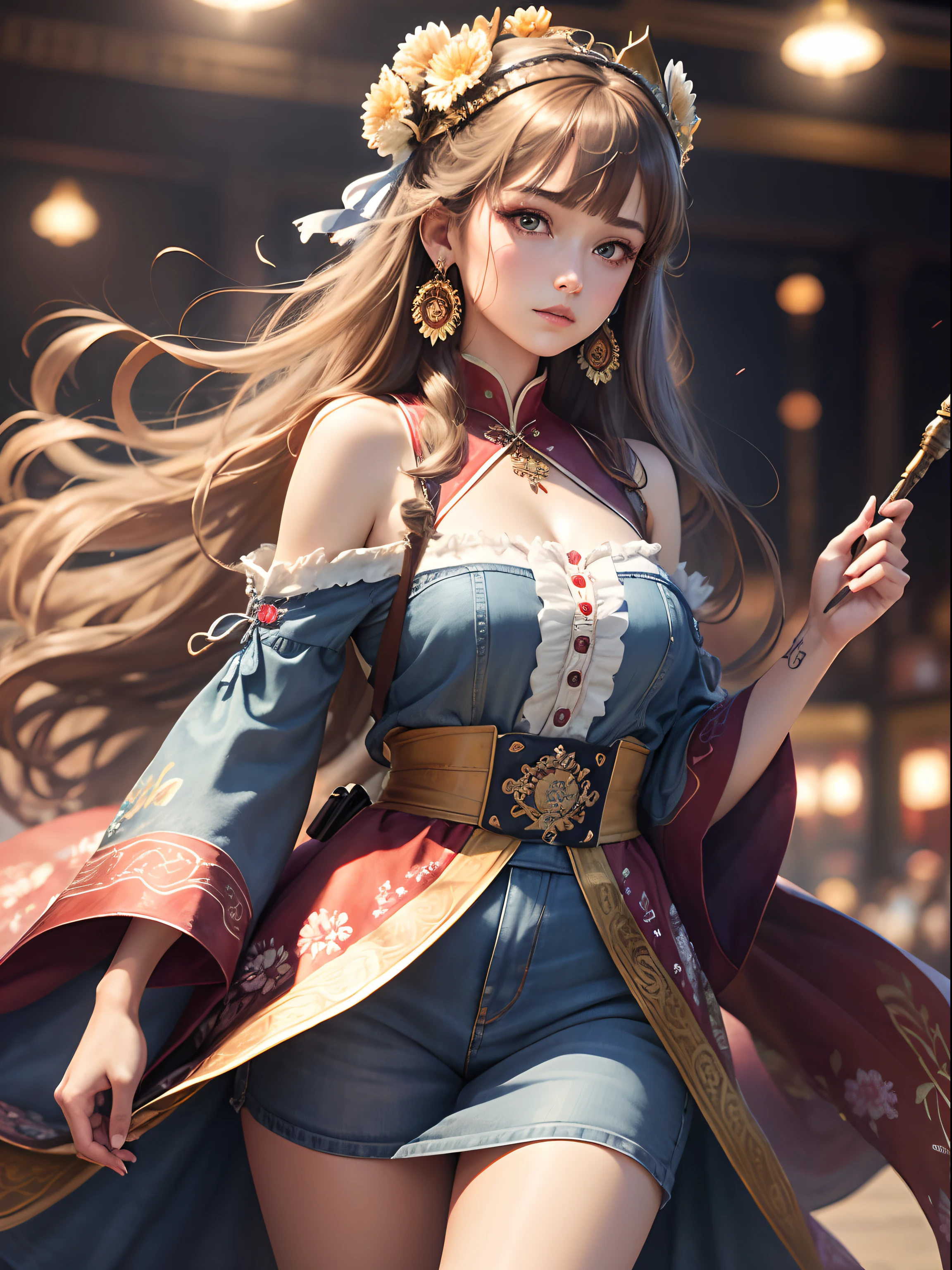 1girl, long hair, long flowing hair, floating hair, ornament hair, perfectly body, perfectly hands, rose on hair, maid, maid dress, maid headdress, maid apron, white apron, white apron, white headdress, petals in the air, blossom peach tree, centered girl, Chinese style, Chinese maid dress, white dress, more details on her clothes, dress with transparency, golden details, daylight, smiling, character design sheet, reference sheet, concubine girl, long flowing hair, floating hair, a moon, Detailed background((ancient city:1.2),Detailed background, Elegant backgrounds, Zen entanglement, mandalas, Tangled, Tangled, glossy hair, elaborate costume{Luxury kimono(Colorful kimono(Detailed golden embroidery,))}, Depict a beautiful and graceful woman, ((Best Quality)),{{a portrait photo of}},full body Esbian ((4k, masterpiece, top-quality)),8k, best quality, high resolution, HD, (illustration:0.8), super cute girl, delicate and beautiful face, 1girl, solo, mature girl, super cute hairstyle, (beautiful detailed eyes:1.6), extremely detailed face, perfect lighting, extremely detailed CG, (perfect hands, perfect anatomy), Best quality, cleavage, small skirt, full Body,