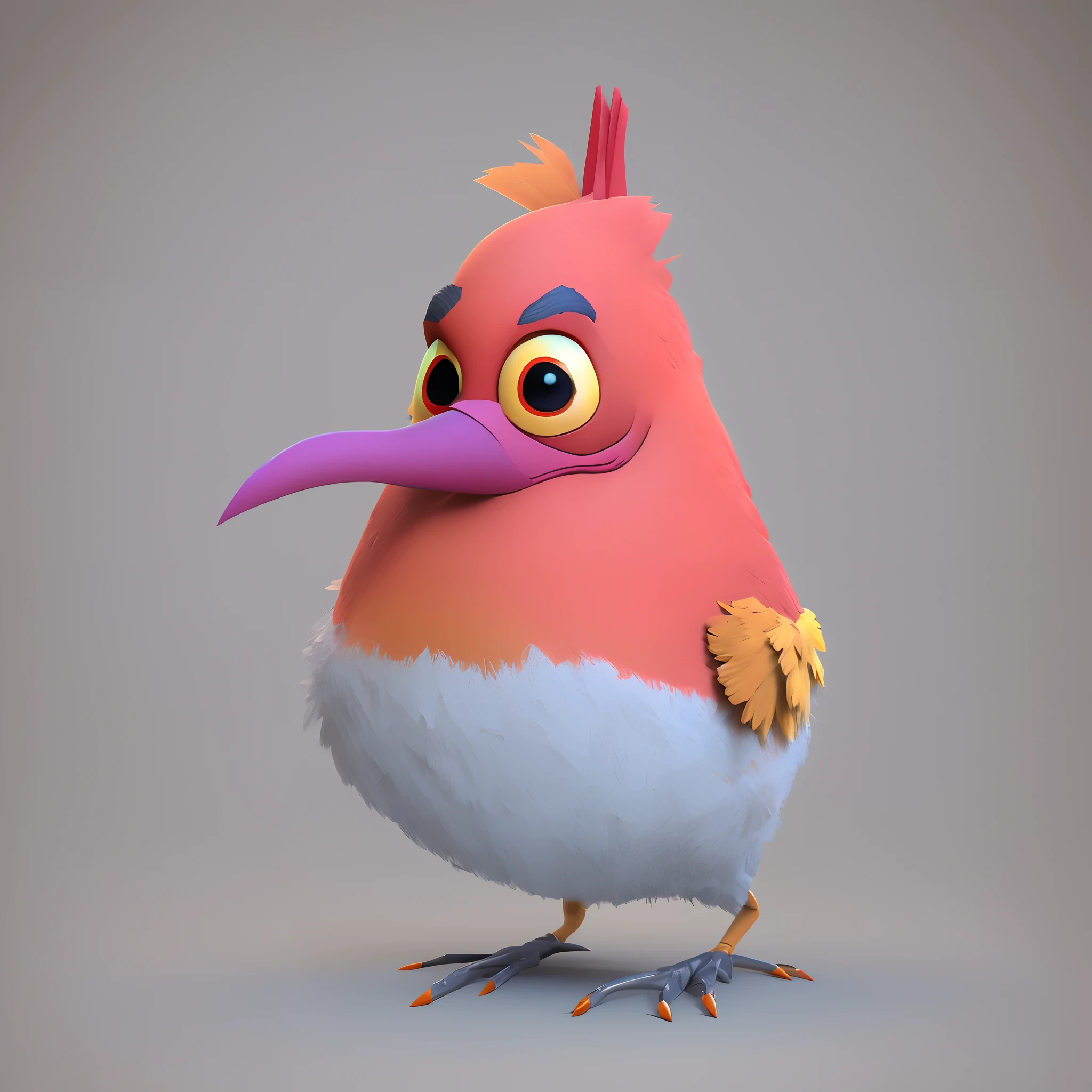 Arafi Bird，Red beak and yellow body, rendered in arnold, 3 d render stylized, stylized as a 3d render, pixar renderman render, Stylized 3 D, stylized 3d render, high res render, arnold maya render, anthropomorphic bird, an animated character, Renderer rendering, rendered in renderman