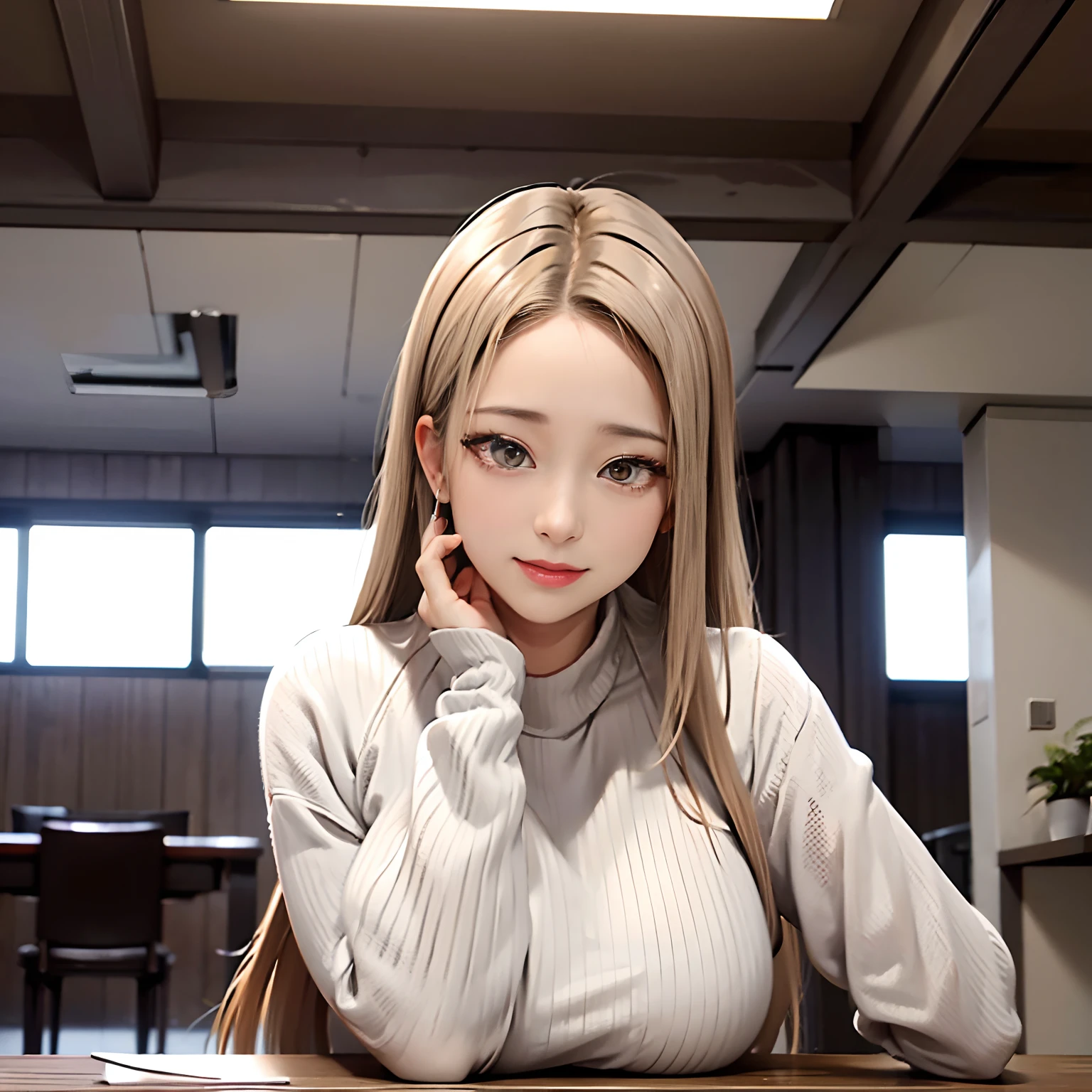 POV,Mature Woman,30-years old,Squatting on the table,Blonde long hair,(Forehead:0.8),BREAK CALM,(Happy:0.8),Curve,Oversized sweater,Bottomless,(Plump:0.7),( Showing:1.1),steam,(Sexual body fluids:0.5),Portrait,Background blur,Modern Living,window,