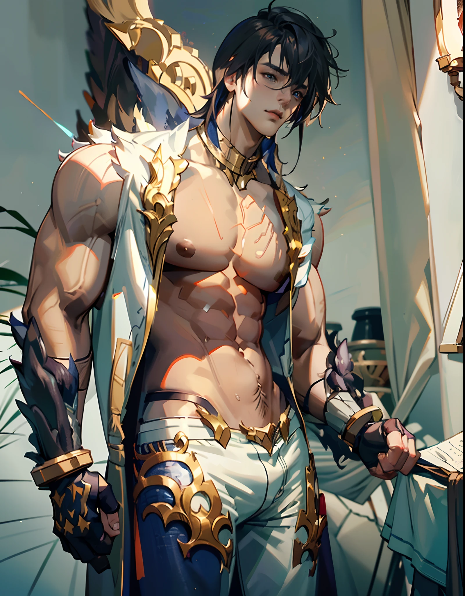 (8K, RAW photo, Highest quality),Realistic,2 handsome men,frontage,Intricate details,Extremely detailed eyes and eyelashes,Muscular male,Manly,Night sky,Soft lighting,Cinematic lighting,Portrait,Close-up,Lovingly,Exposing the pectoral muscles,Photos of black and blue eyed white gay models, Blue eyes, Stand in front of a gray background, Sports panties, 22 years old, Lean, beefy, Short hair, Digital SLR, hyper qualit, Fujifilm XT3, Crystal clear, 8K Ultra HD, High detail, Ultra photo realsisim, haar, Pubic hair, ((Realistic skin), ((pores)), ((highdetailskin)), volumettic light, groin, far,sensual lingerie,Top-down view, Complex 3D visualization, High detail, 1 handsome young man (NSFW) looking at viewert (PureErosFace_v 1:0.6), 18 years old, Pure, real human skin , (Bare chest), musculature, Vivid details, Hyperrealistic, Beautiful background (medieval: 1,2), Octane rendering, 8K, yes, Best quality, Masterpiece, Extremely detailed, computer graphics, Unity, Wallpapers (Realistic, Photorealistic: 1.37), Stunning, Fine details, Masterpiece, Best quality, offcial art, Extremely detailed CG unified 8K wallpapers,