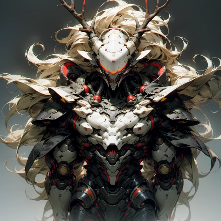Three-meter-long humanoid alien creatures,the right proportions,robust,Male,Robust body,Large, Sharp, red fluorescent claws,The fair-skinned body has black streaks,The white head has antlers,No eyes,There are no facial features,The chin is full of teeth,electric aura,No hairy