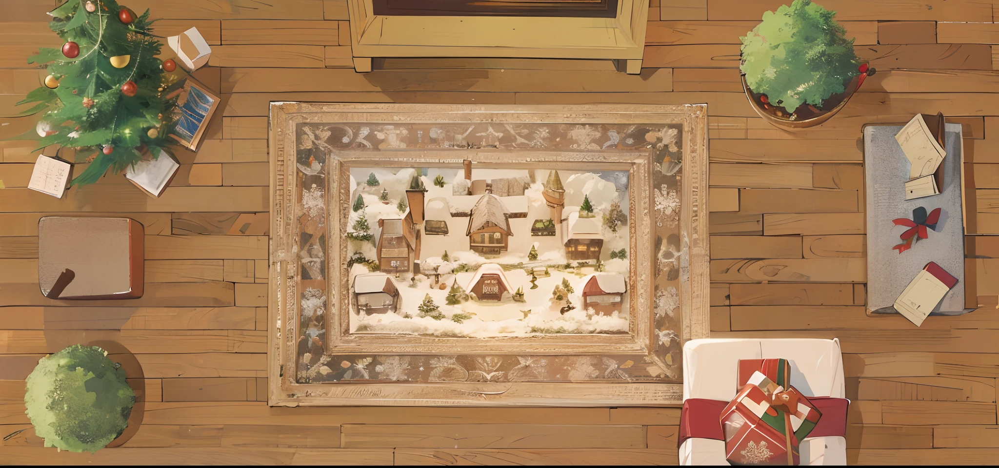 Cosy Christmas cottage,Christmas atmosphere,Top view of the room,Fairy tale style