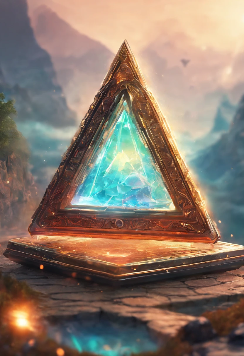 (Close-up of a phone in the shape of a triangle) , adolable , a 3D render ,Octane rendering , Animate , Depth of field , Ultra detailed , Technologie,Futuristic fantasy ,