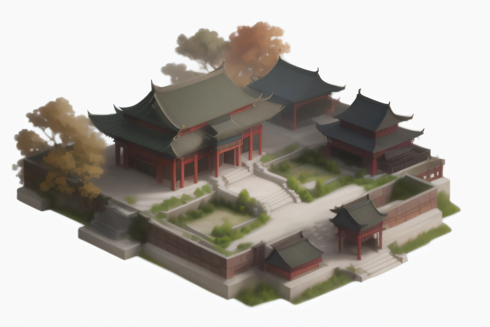 Close-up of a small building with a lot of trees, Tang Dynasty Palace, large temples, Chinese style buildings, Beautiful rendering of the Tang Dynasty, ingame image, buddhist temple, Ancient Chinese architecture, Chinese village, inspired by Jang Seung-eop, chinese temple, Taoist temples and monks, Chinese palaces, Song Dynasty，ultra - detailed