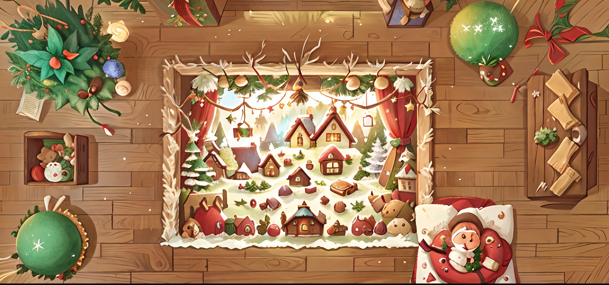 Cosy Christmas cottage,Christmas atmosphere,Top view of the room,Fairy tale style
